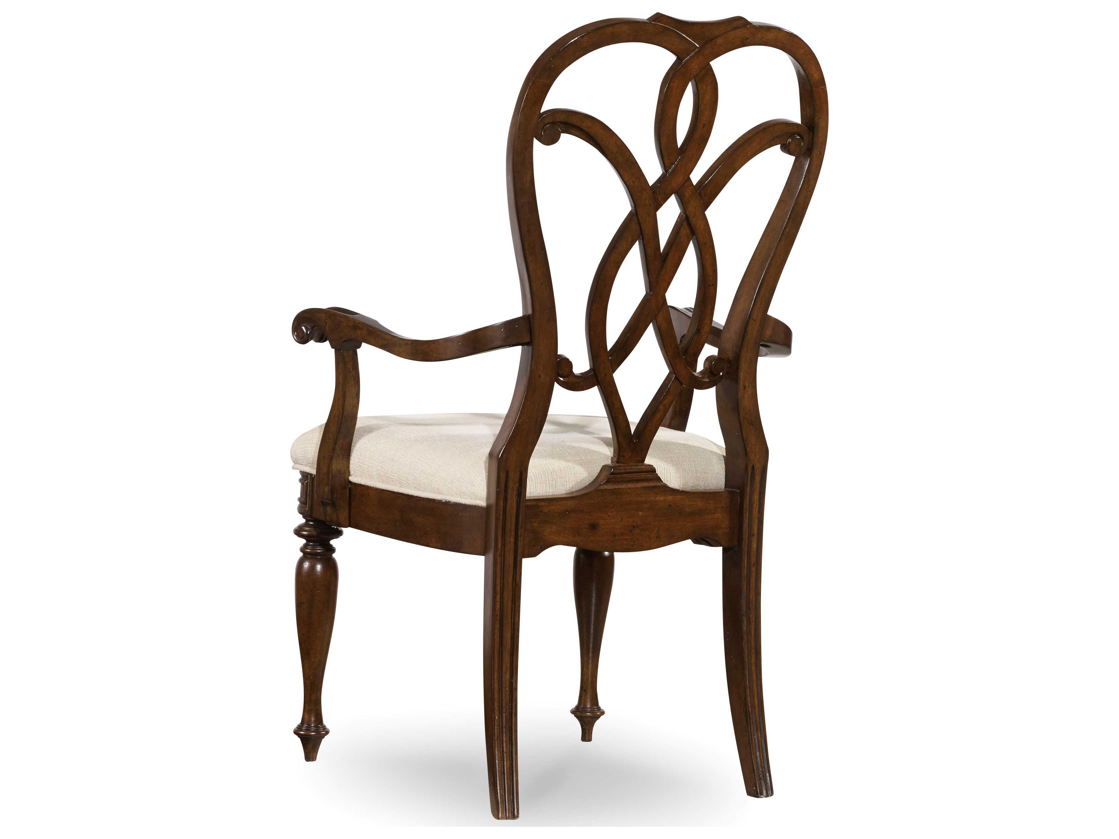 Hooker Furniture Leesburg Mahogany Wood Brown Upholstered Arm Dining Chair