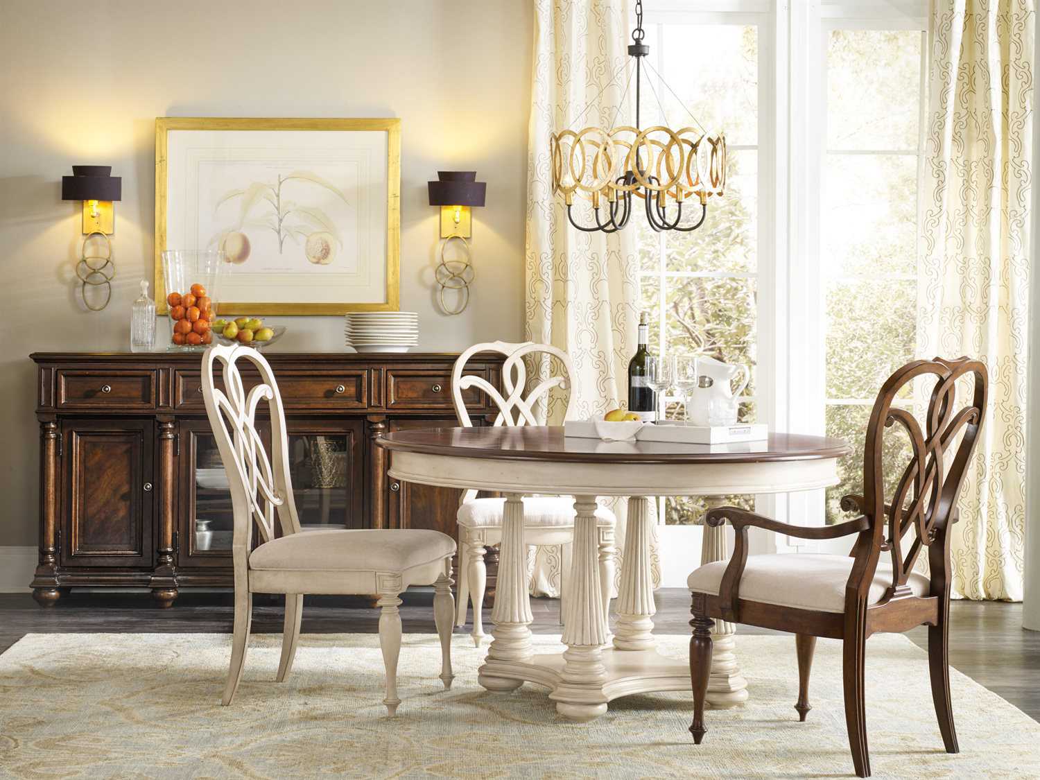 Hooker Furniture Leesburg Mahogany Wood Brown Upholstered Arm Dining Chair