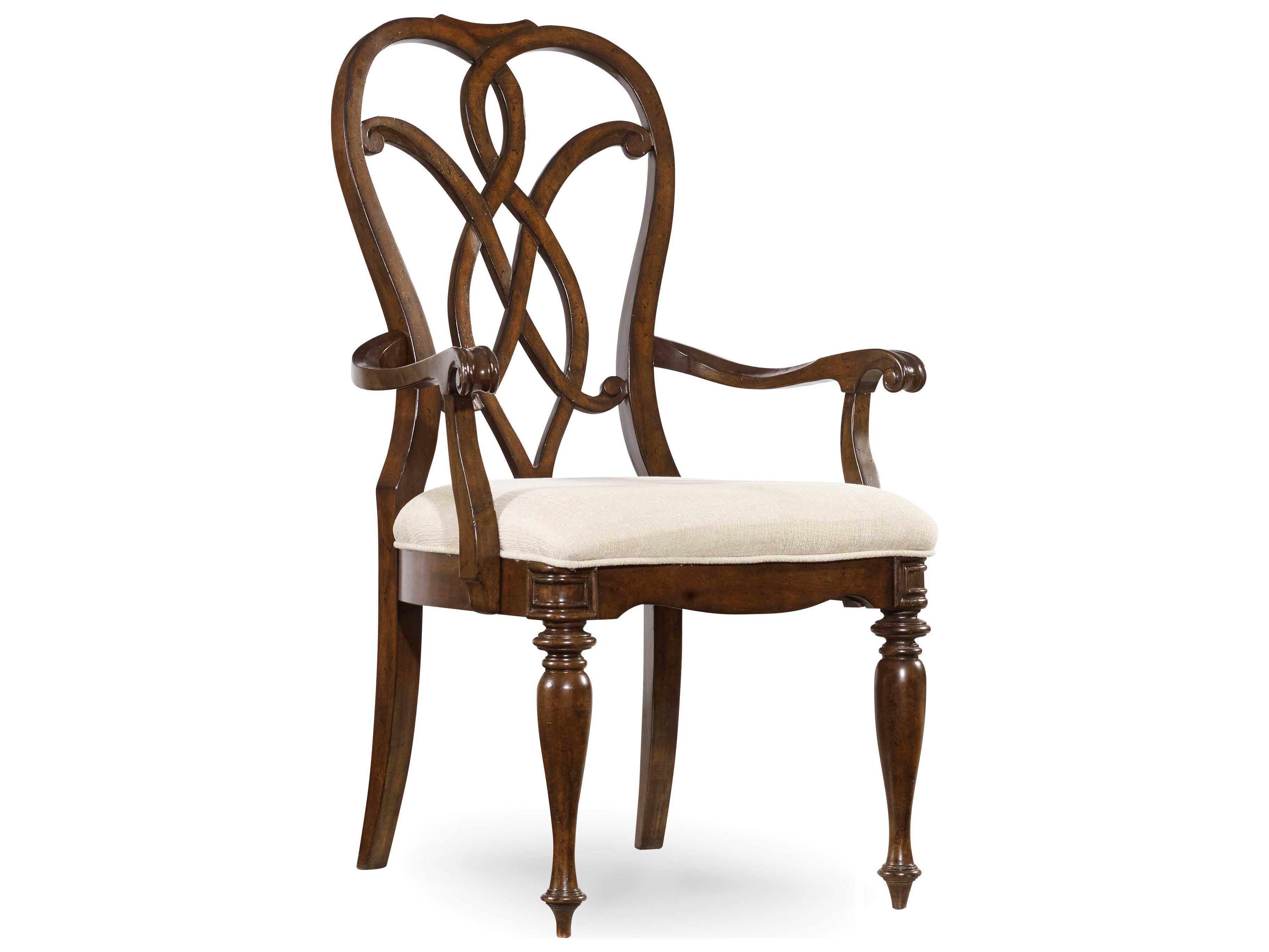 Hooker Furniture Leesburg Mahogany Wood Brown Upholstered Arm Dining Chair