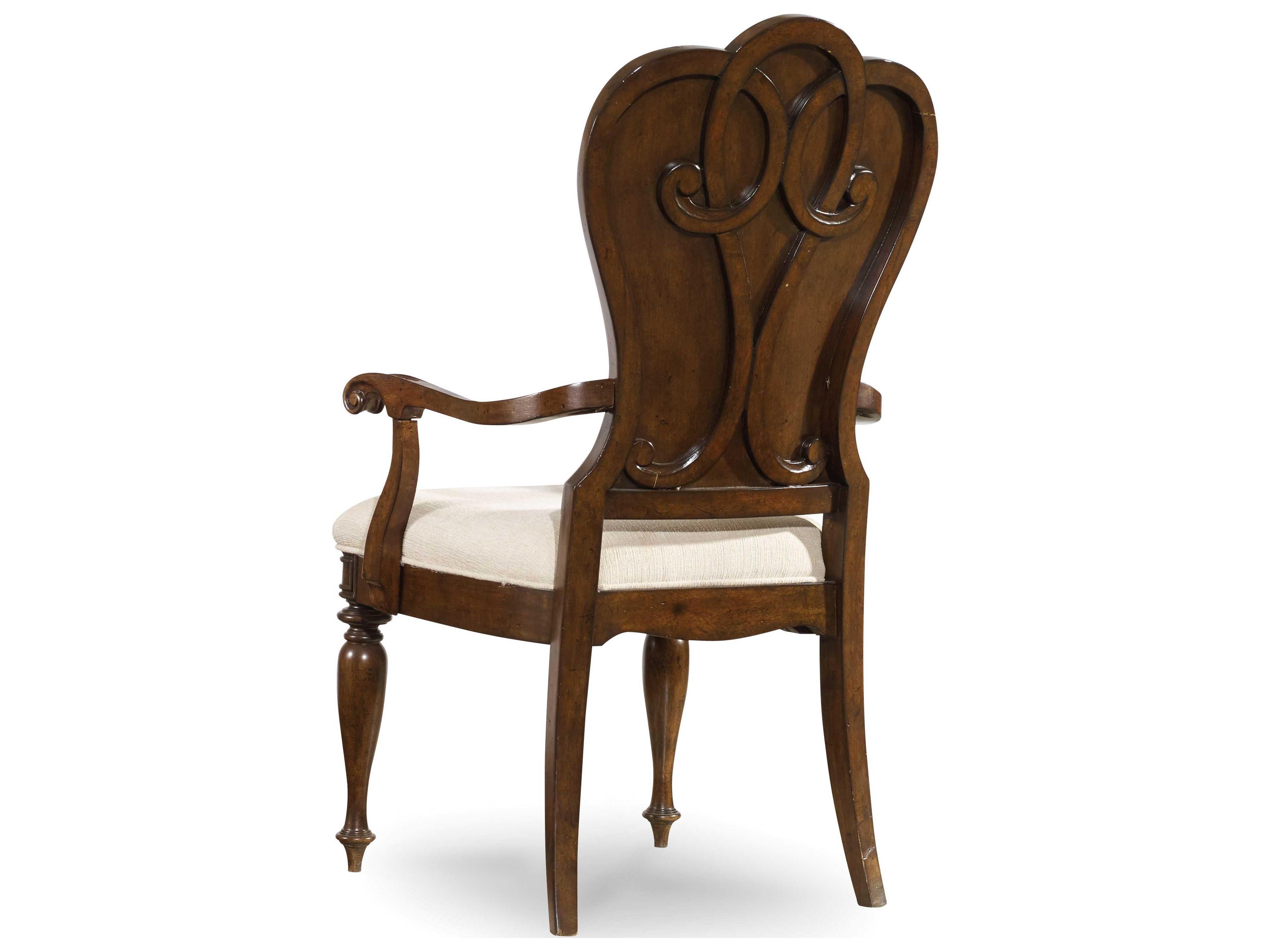 Hooker Furniture Leesburg Mahogany Wood Brown Upholstered Arm Dining Chair
