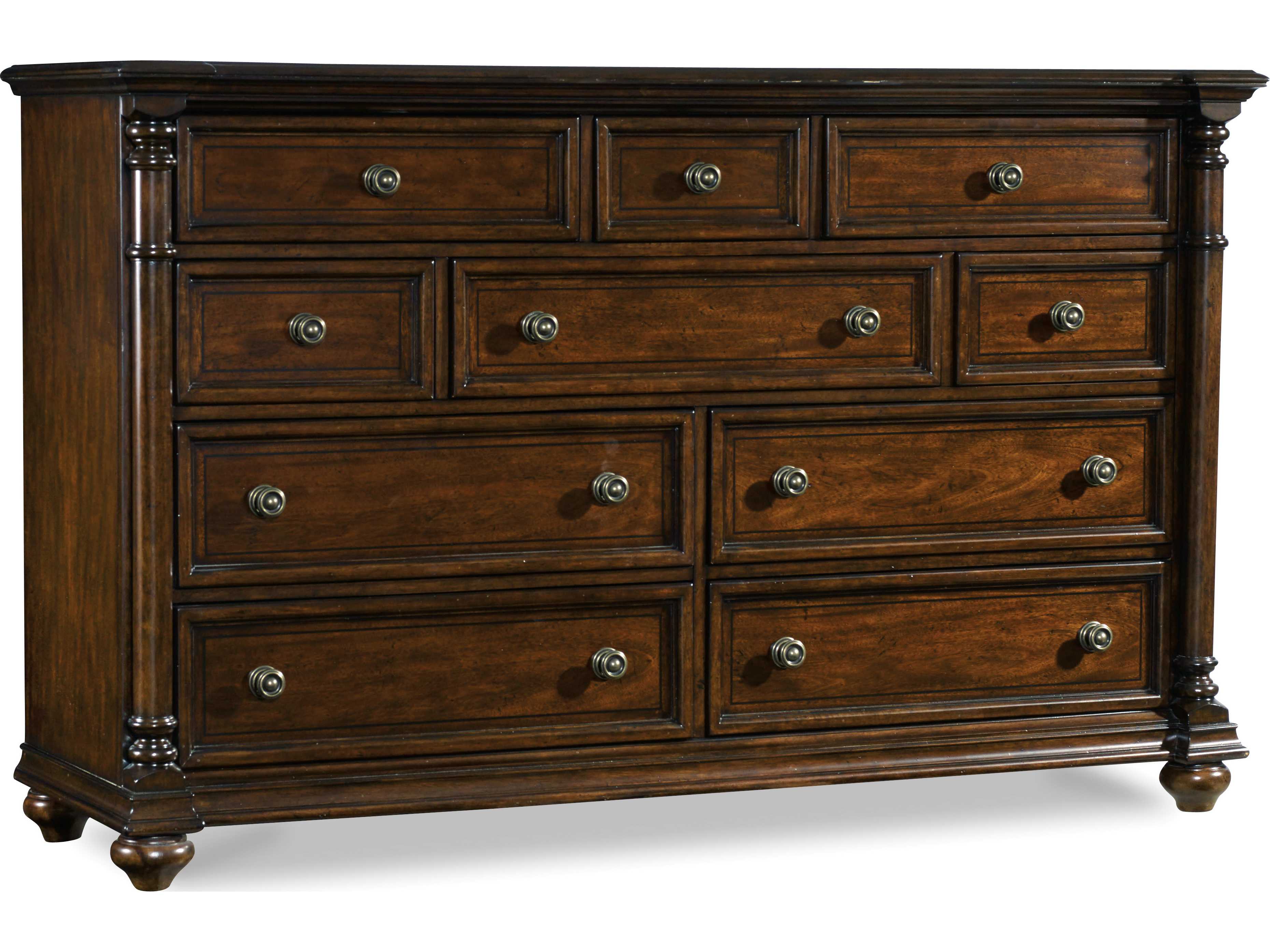 Hooker Furniture Leesburg 10-Drawers Brown Mahogany Wood Double Dresser