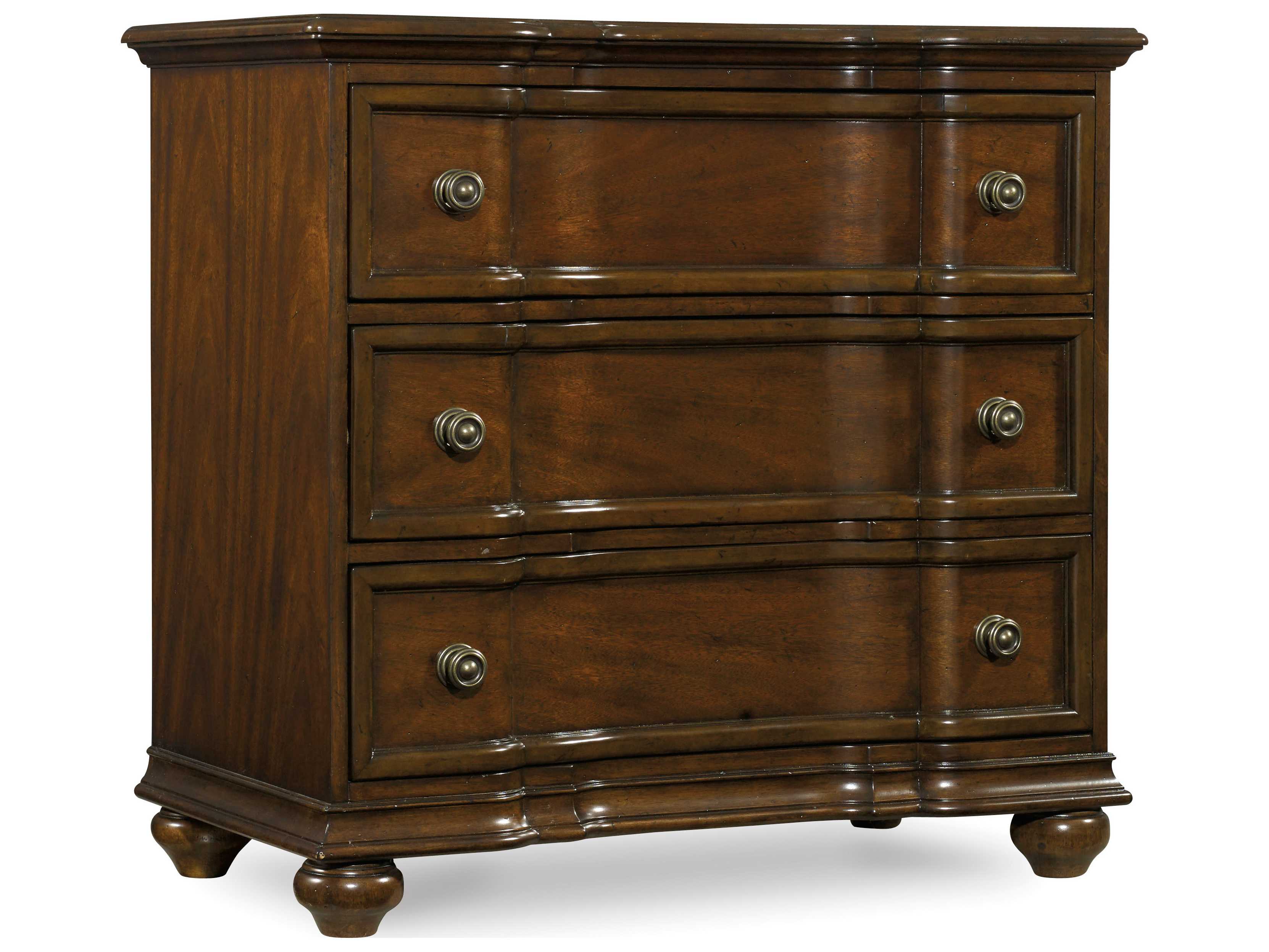 Hooker Furniture Leesburg Bachelor 3-Drawers Brown Mahogany Wood Chest Nightstand