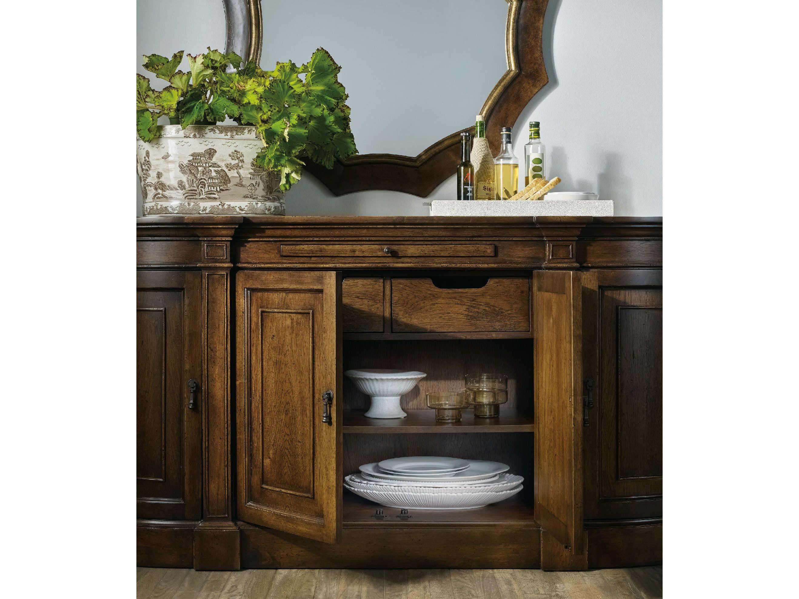 Hooker Furniture Archivist 80" Rubberwood Bluestone Top With Pecky Pecan Sideboard