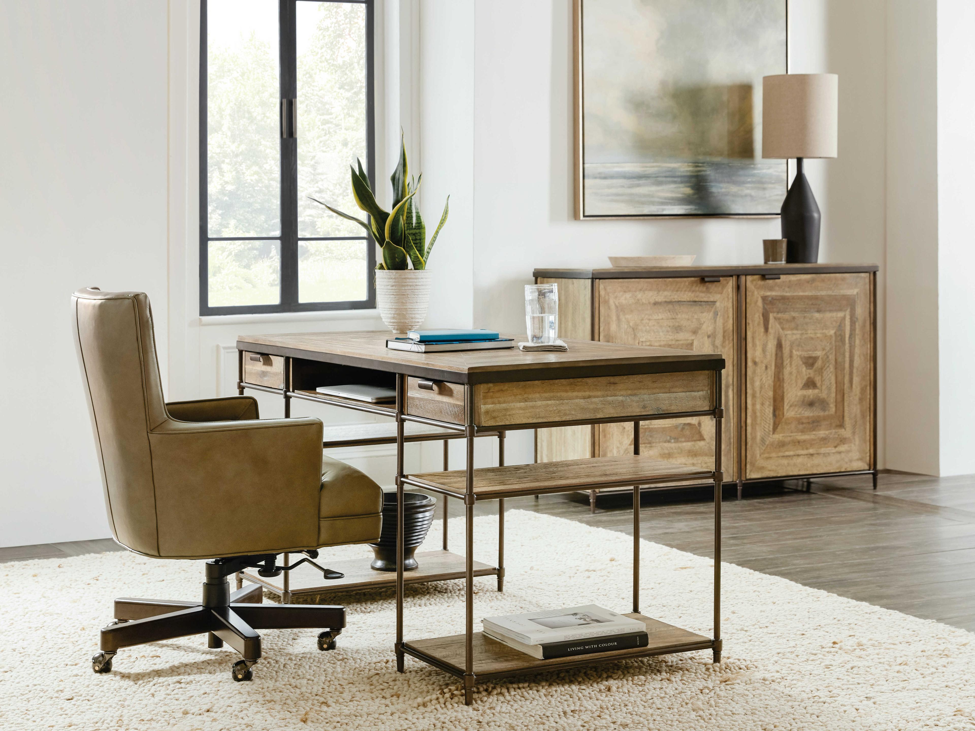 Hooker Furniture St Armand Light Natural Antique Bronze Brown Acacia Wood Secretary Desk