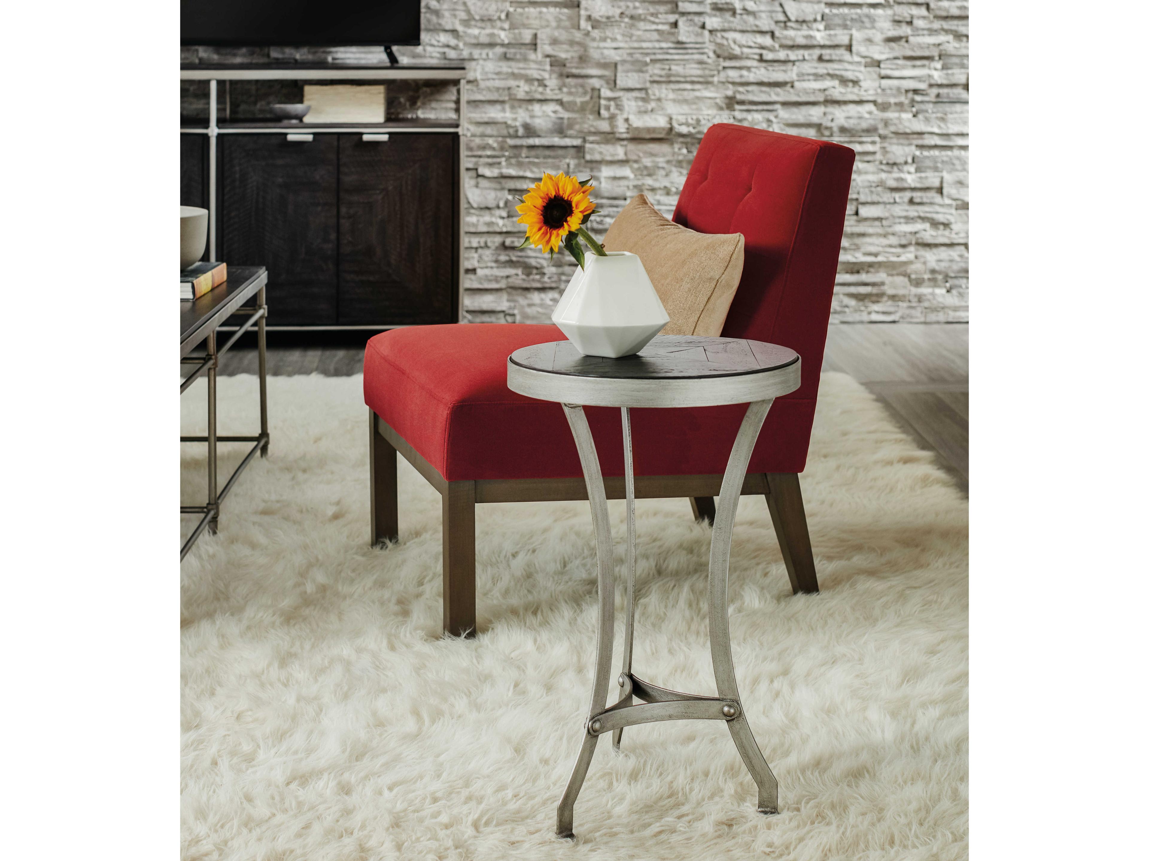 Hooker Furniture St Armand Round Wood Black Brushed Pewter End Table