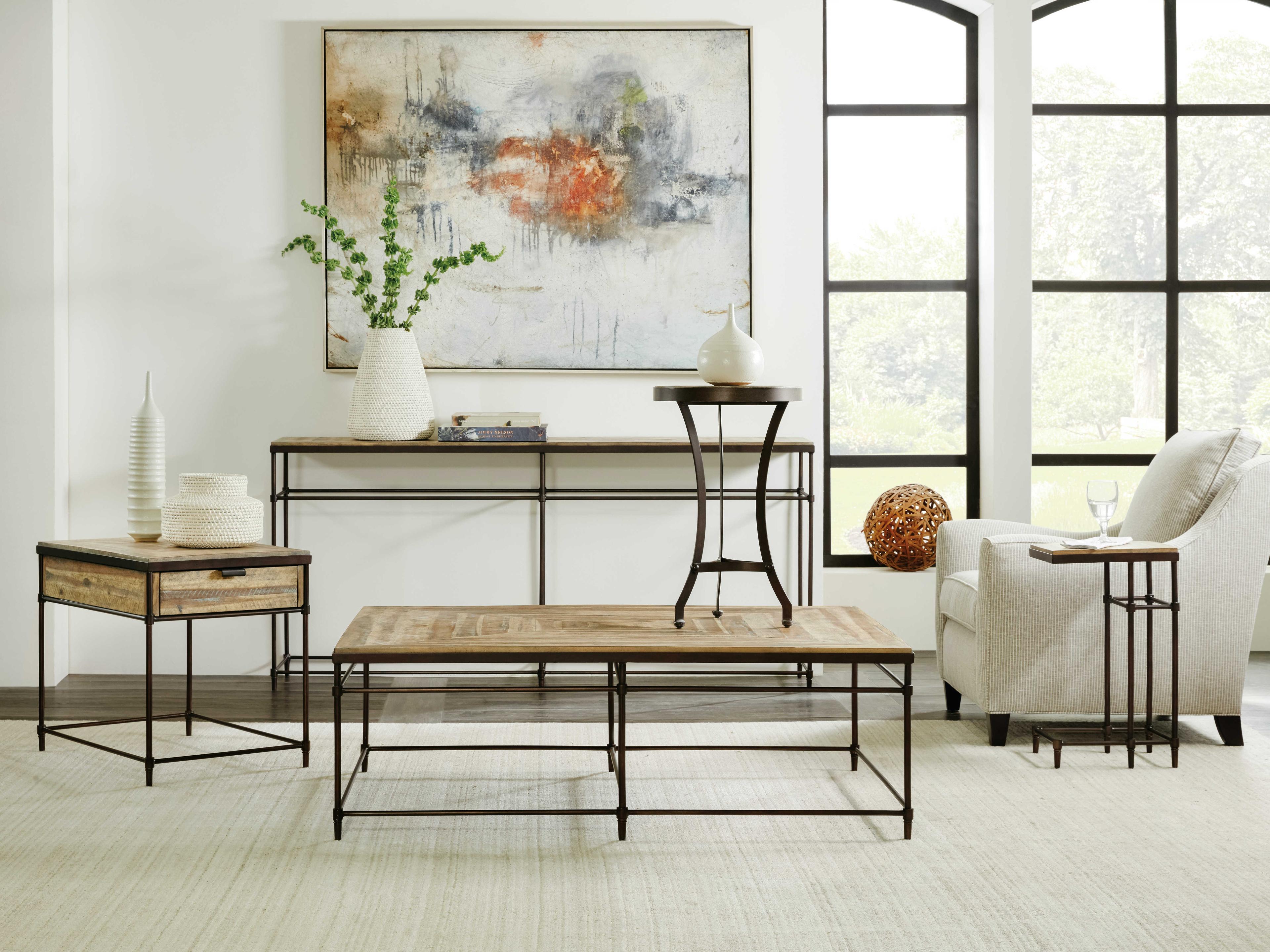 Luxecor Heritage Rectangular Wood Light Natural Antique Bronze Cocktail Table