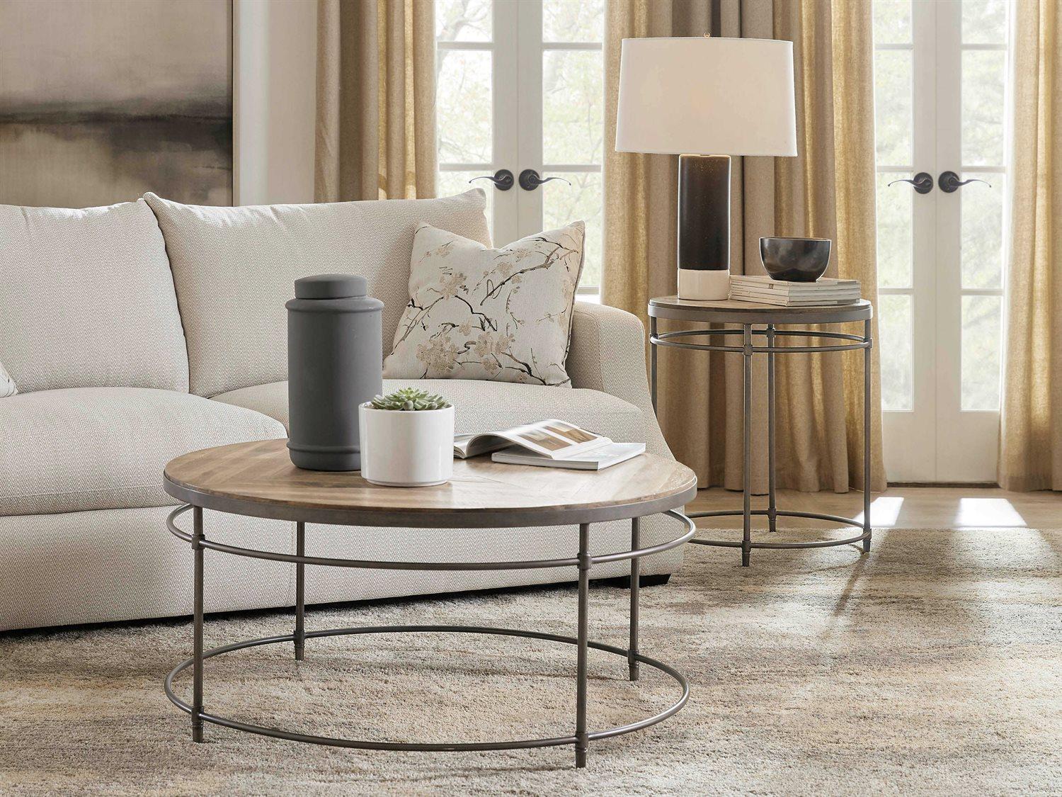 Hooker Furniture St Armand Round Wood Light Natural Antique Bronze Cocktail Table