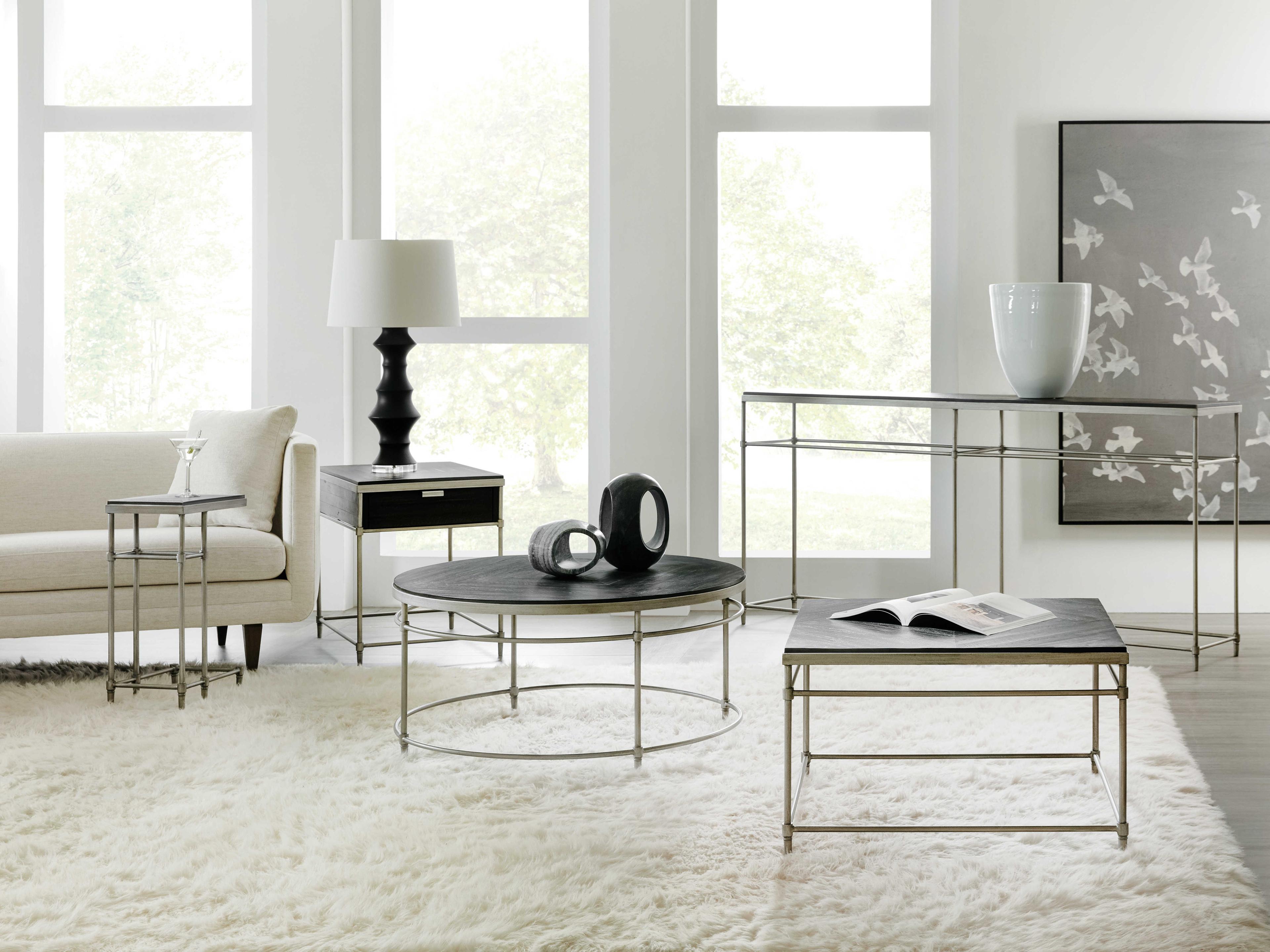 Hooker Furniture St Armand Square Wood Black Brushed Silver Cocktail Table