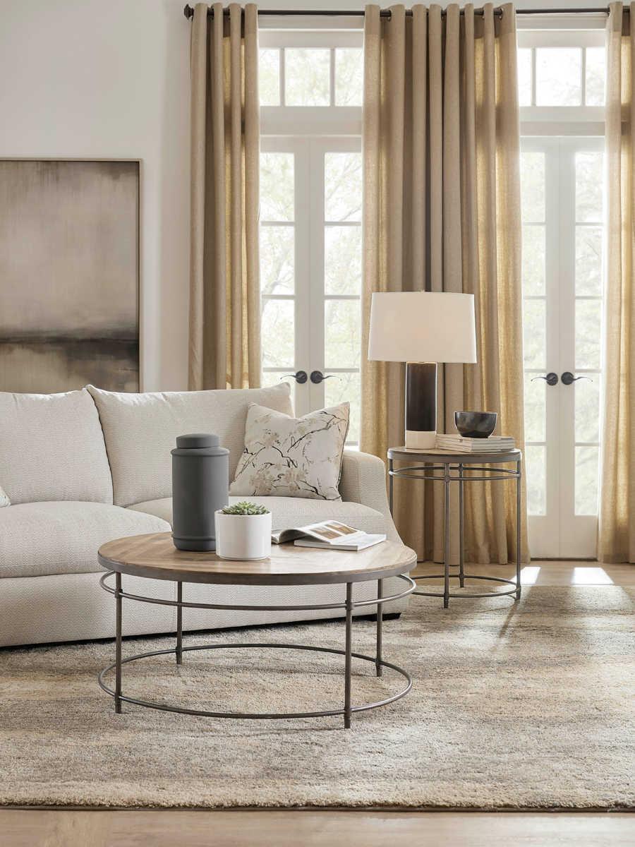 Hooker Furniture St Armand Round Wood Light Natural Antique Bronze End Table