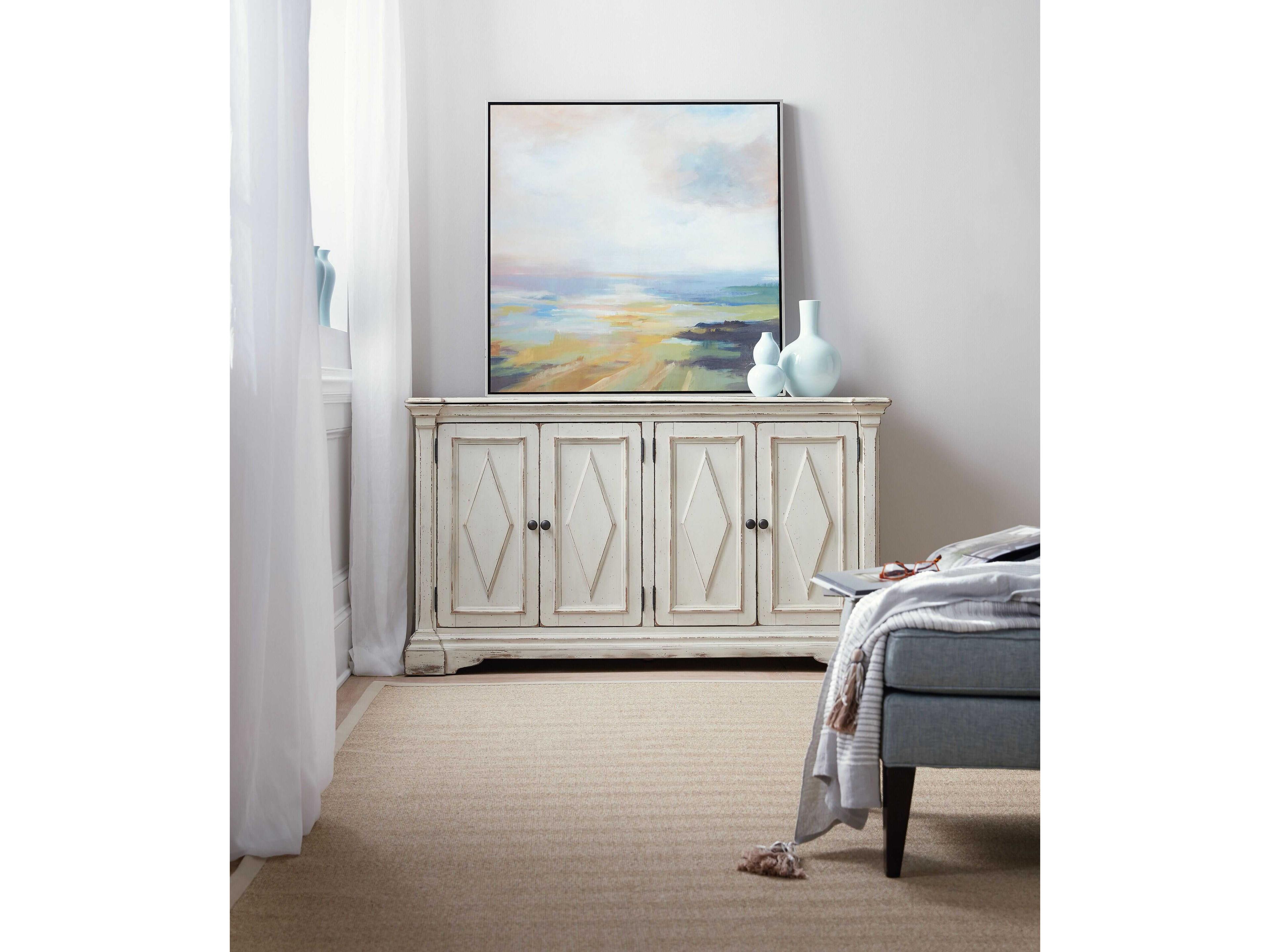 Luxecor Heritage 64" Rubberwood Distressed White Sideboard