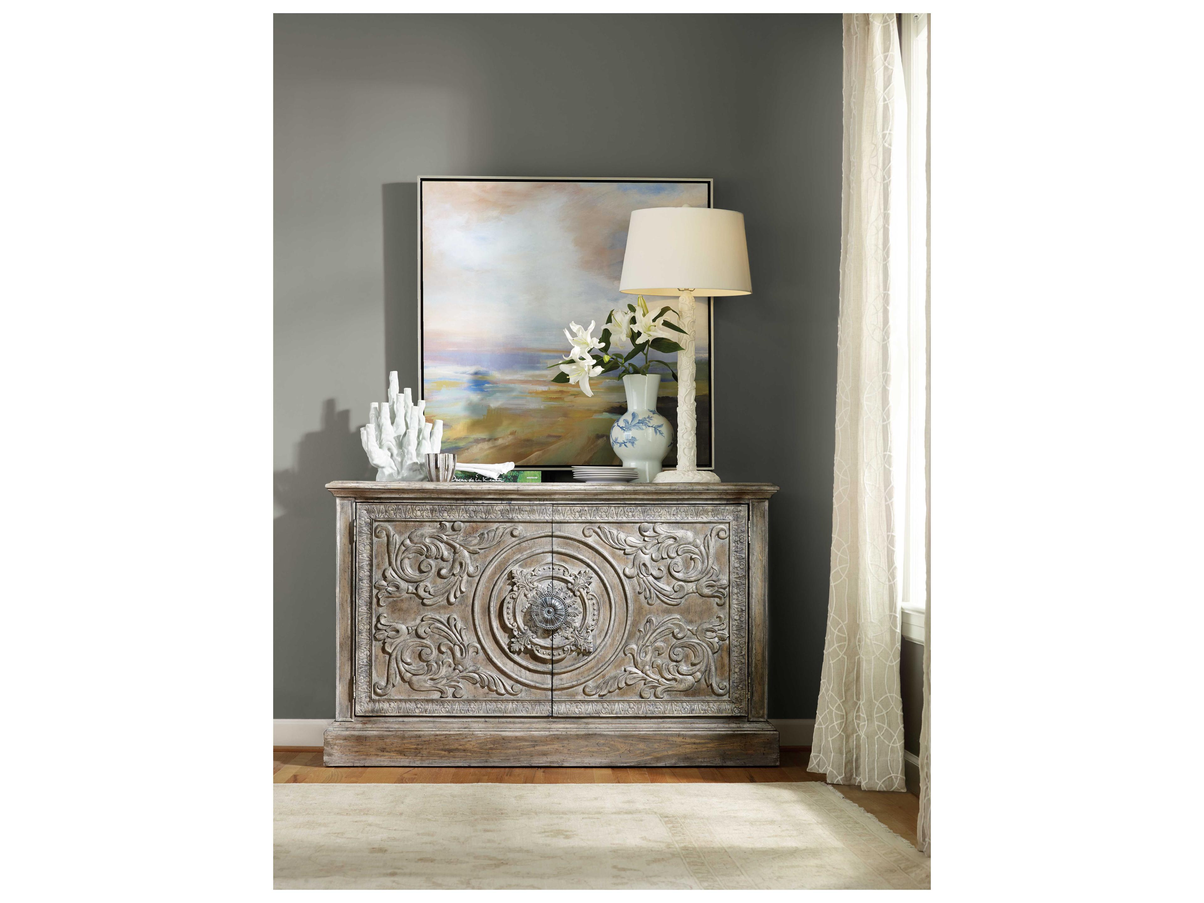 Hooker Furniture Melange 60" Hardwood An Elegantly Aged Light Wood Sideboard