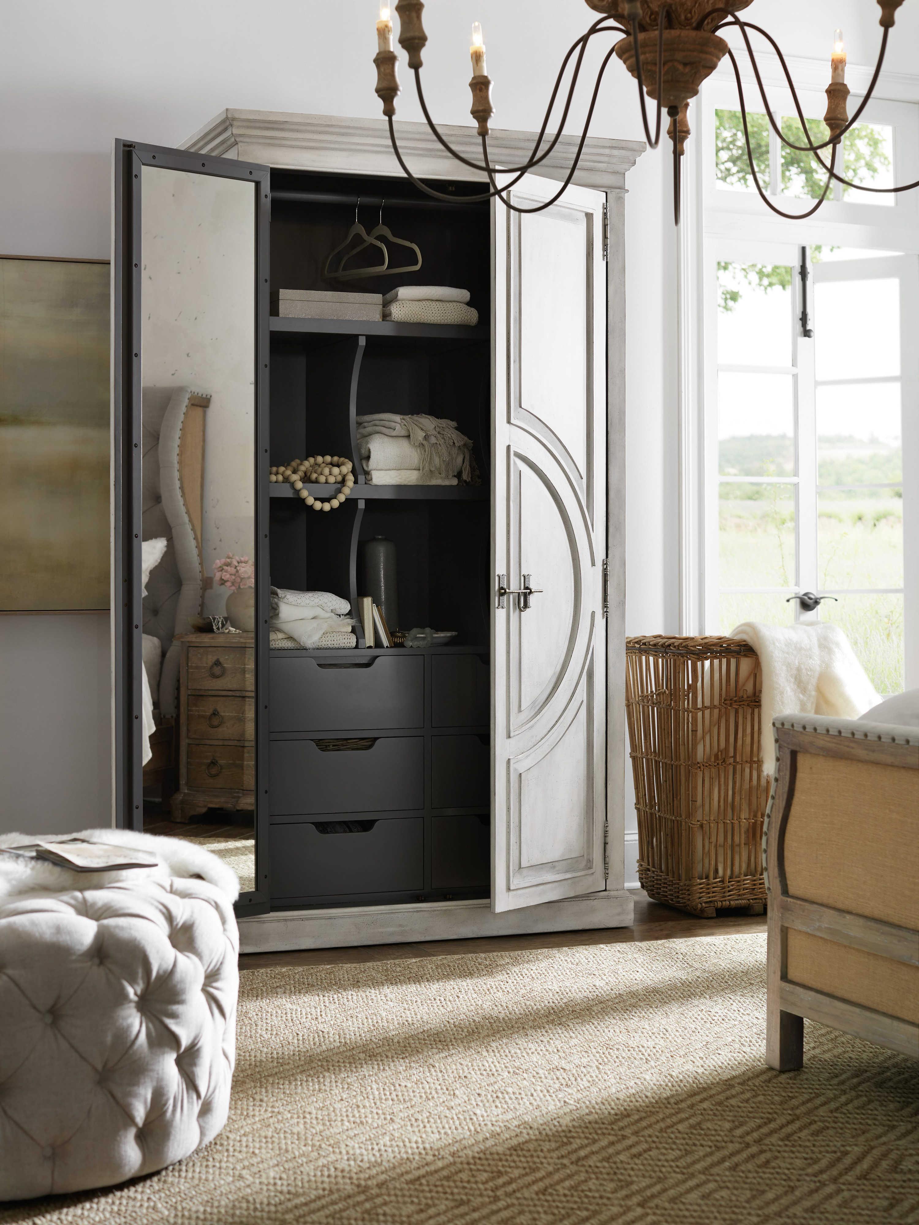 Luxecor Heritage Whitewash Merino Blue Poplar Wood Wardrobe Armoire