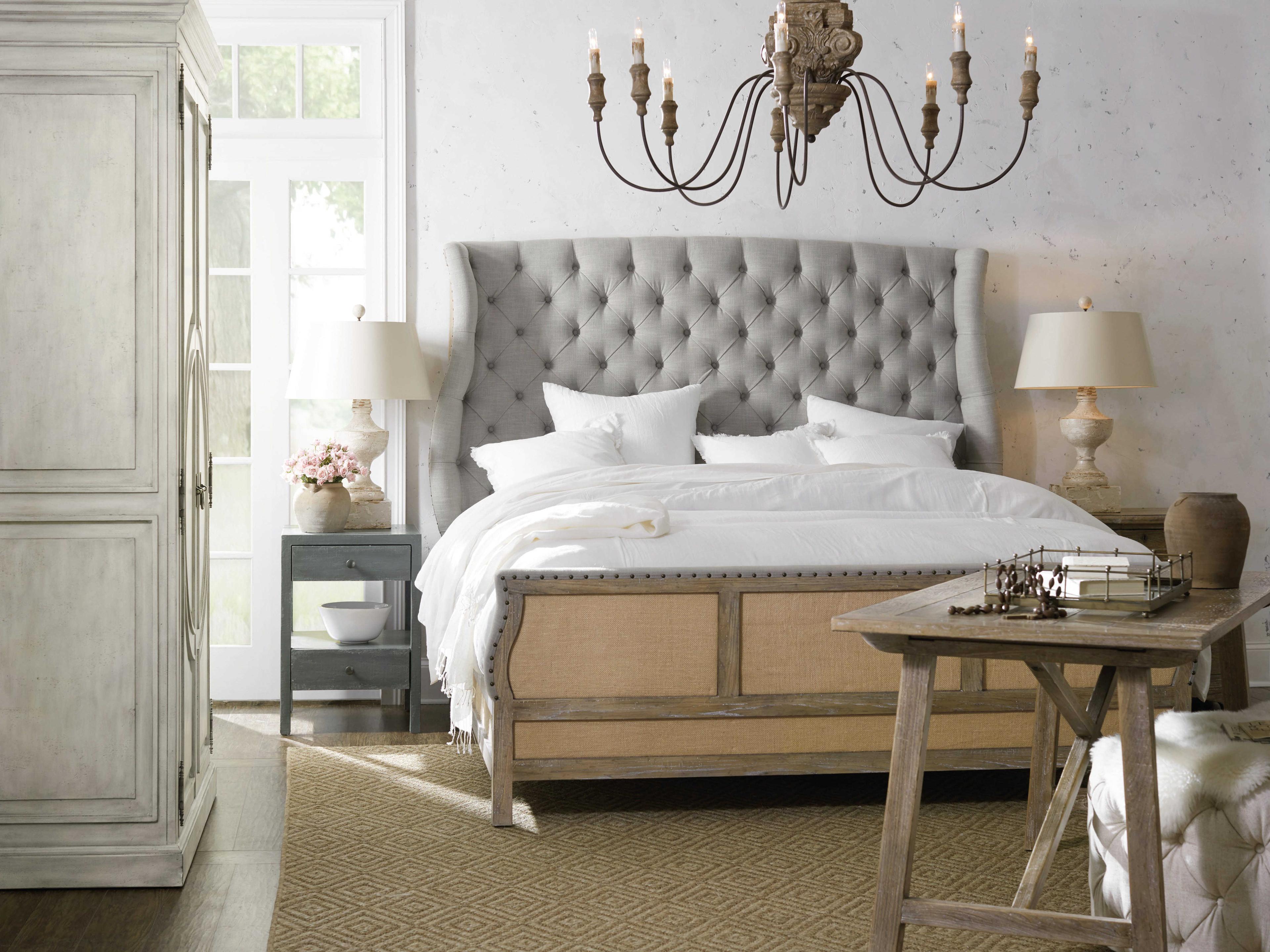 Hooker Furniture Boheme Light Wood Gray Hardwood Upholstered King Panel Bed