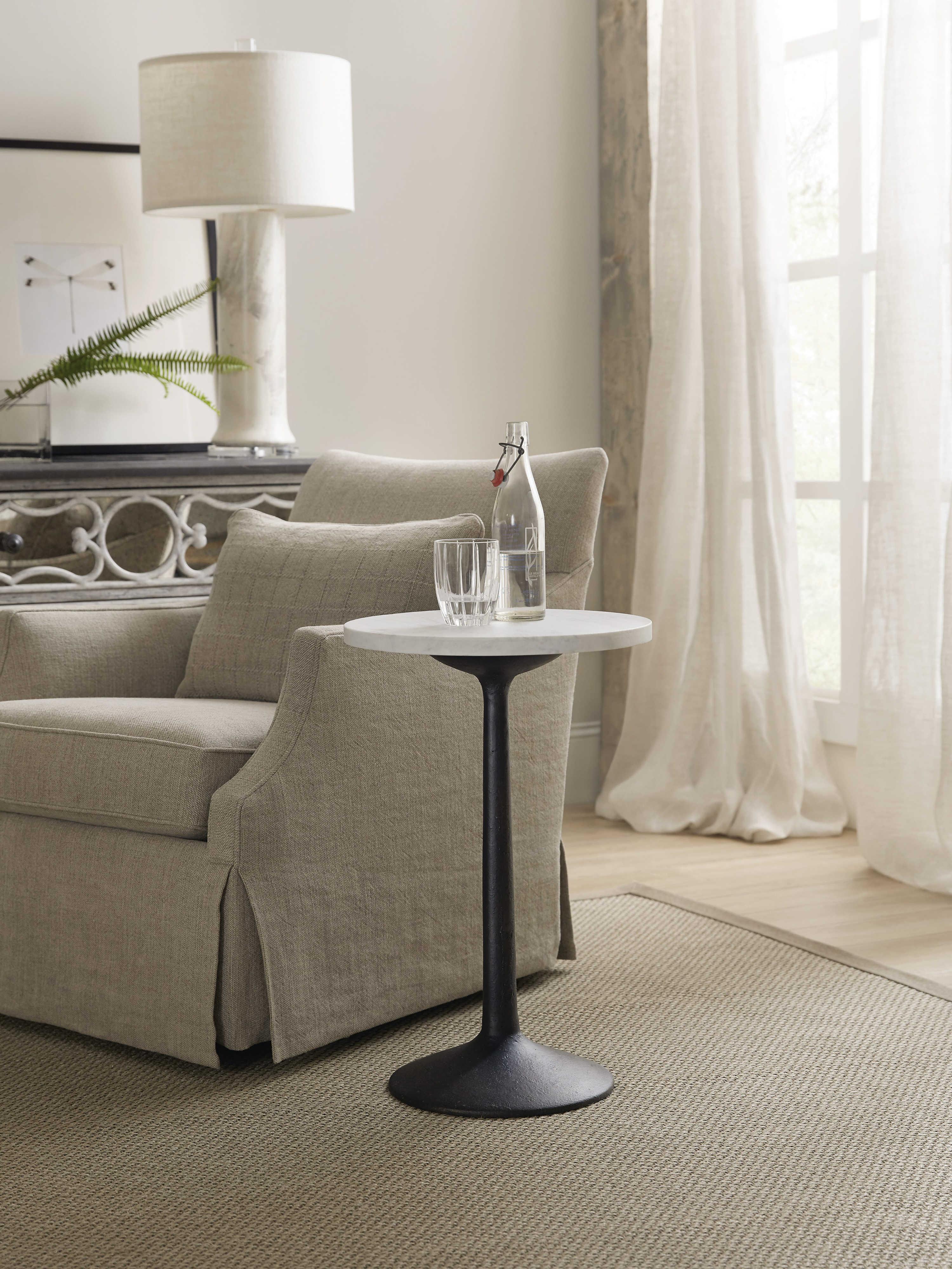 Hooker Furniture Beaumont Martini Round Waxed Marble Ingot Sandblasted End Table