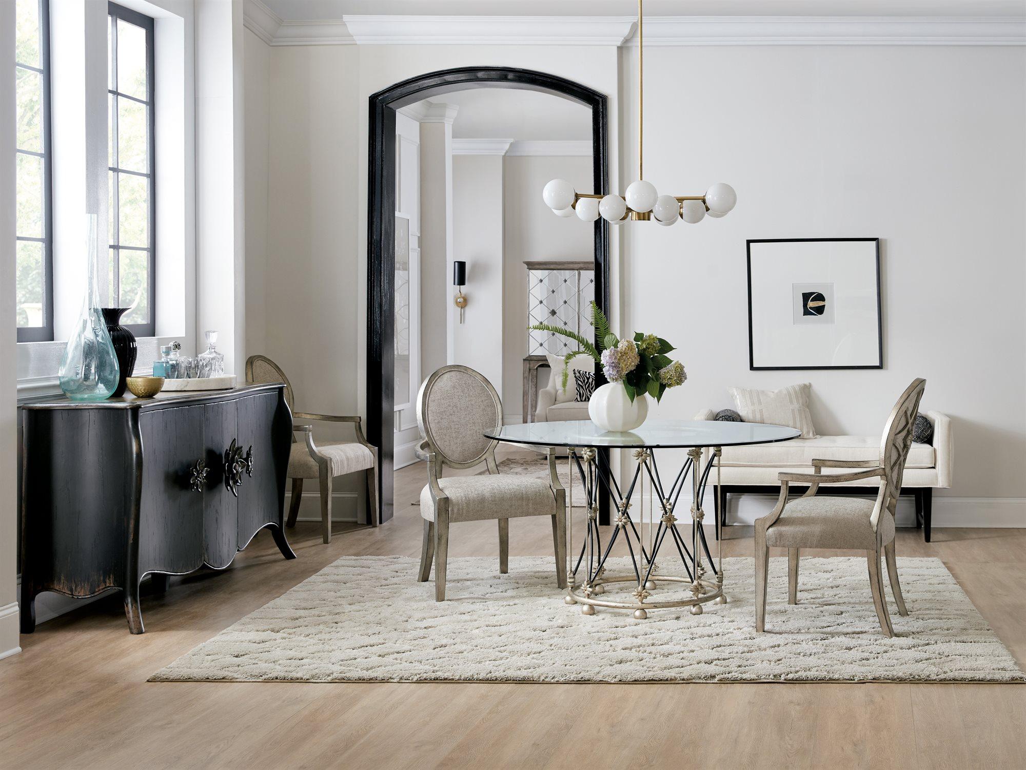 Hooker Furniture Sanctuary 2 Round Glass Silver Dining Table