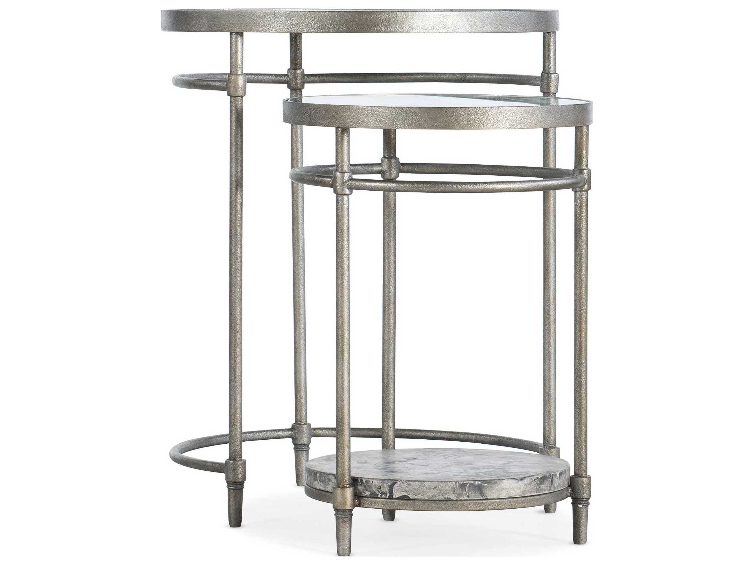 Hooker Furniture Nesting Round Glass Concrete Silver End Table