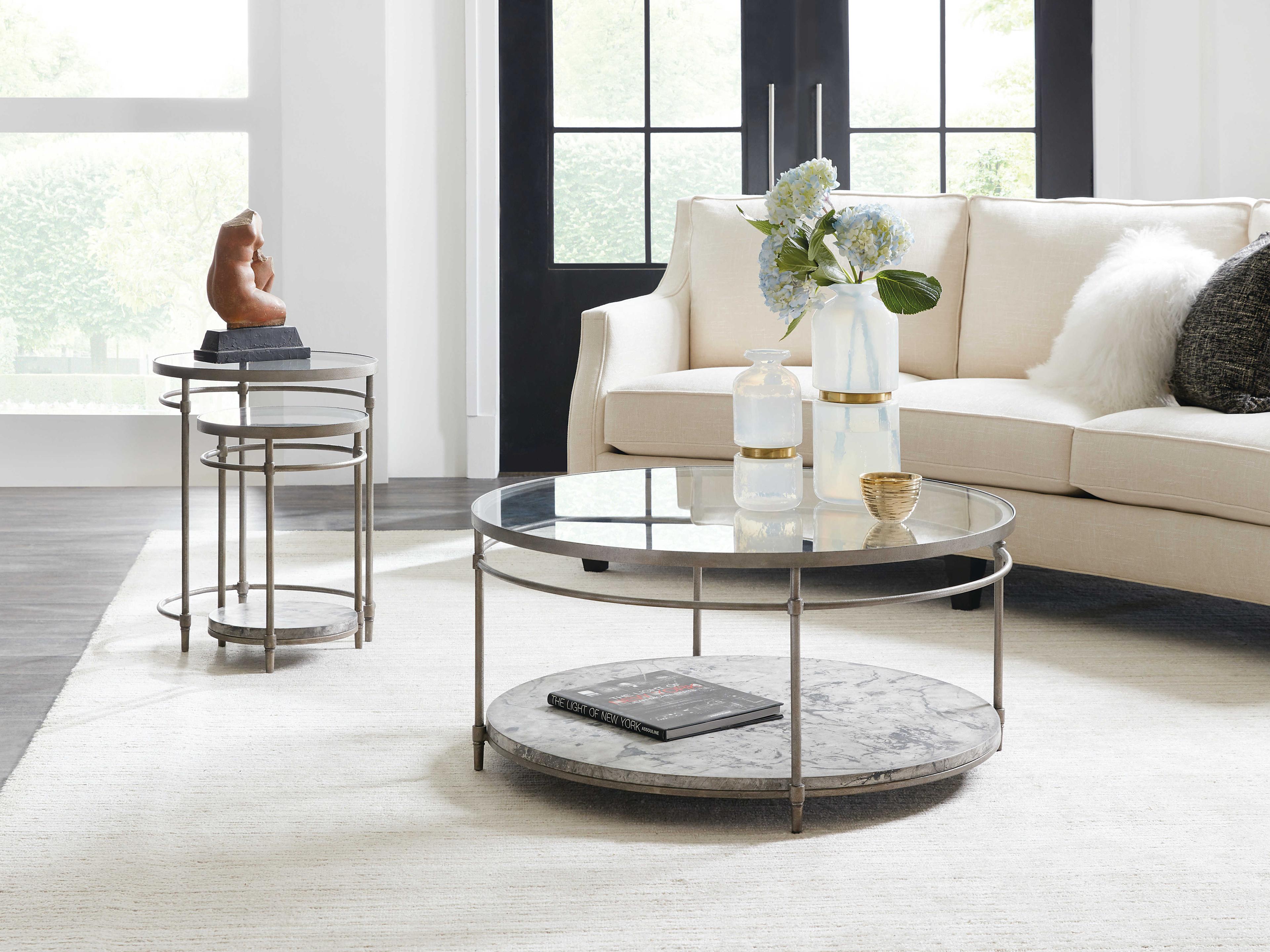 Hooker Furniture Nesting Round Glass Concrete Silver End Table