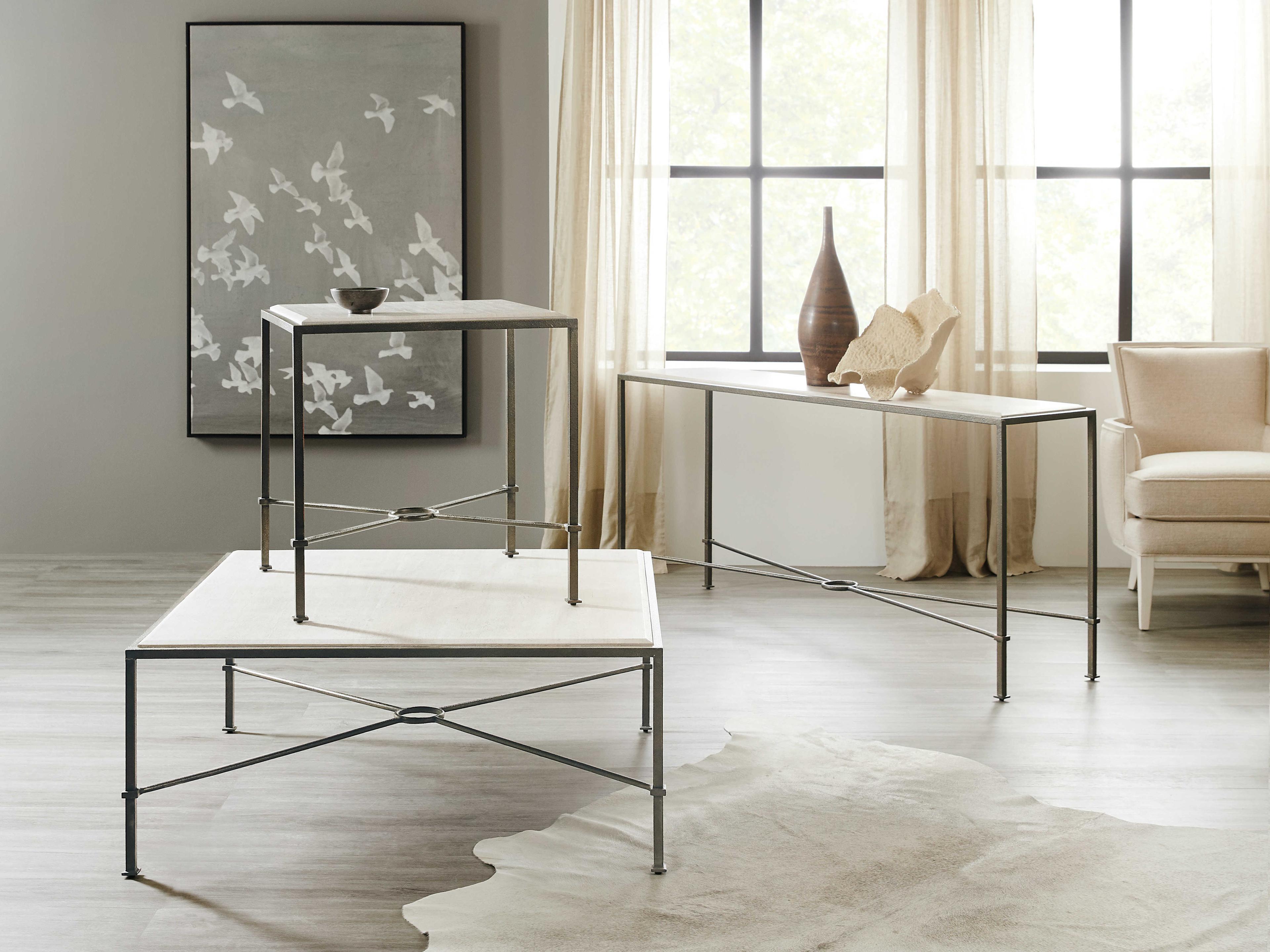 Luxecor Square Creamy Beige Marble Gray Cocktail Table
