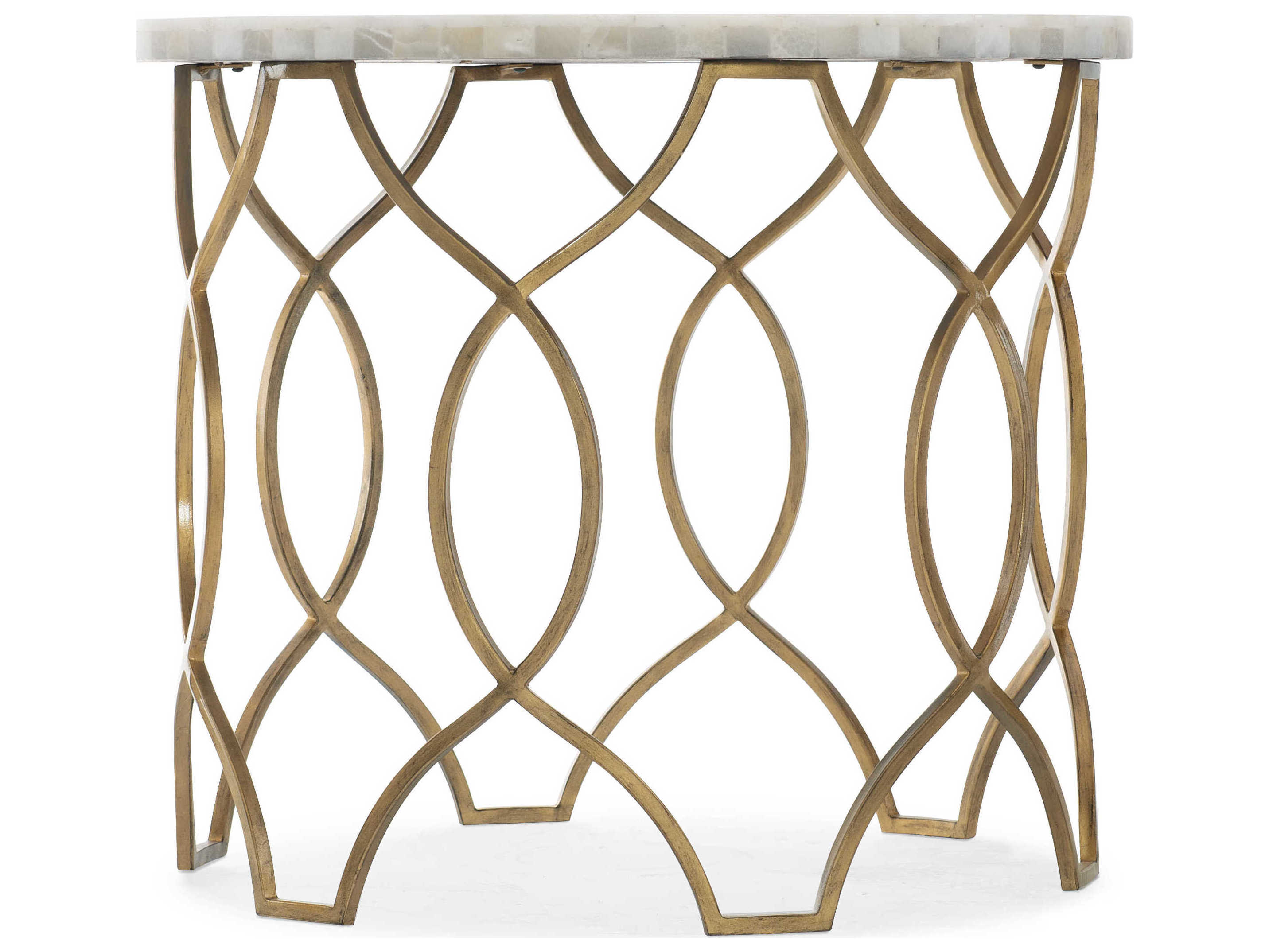 Hooker Furniture Melange Corrina Round Stone White Onyx Gold End Table