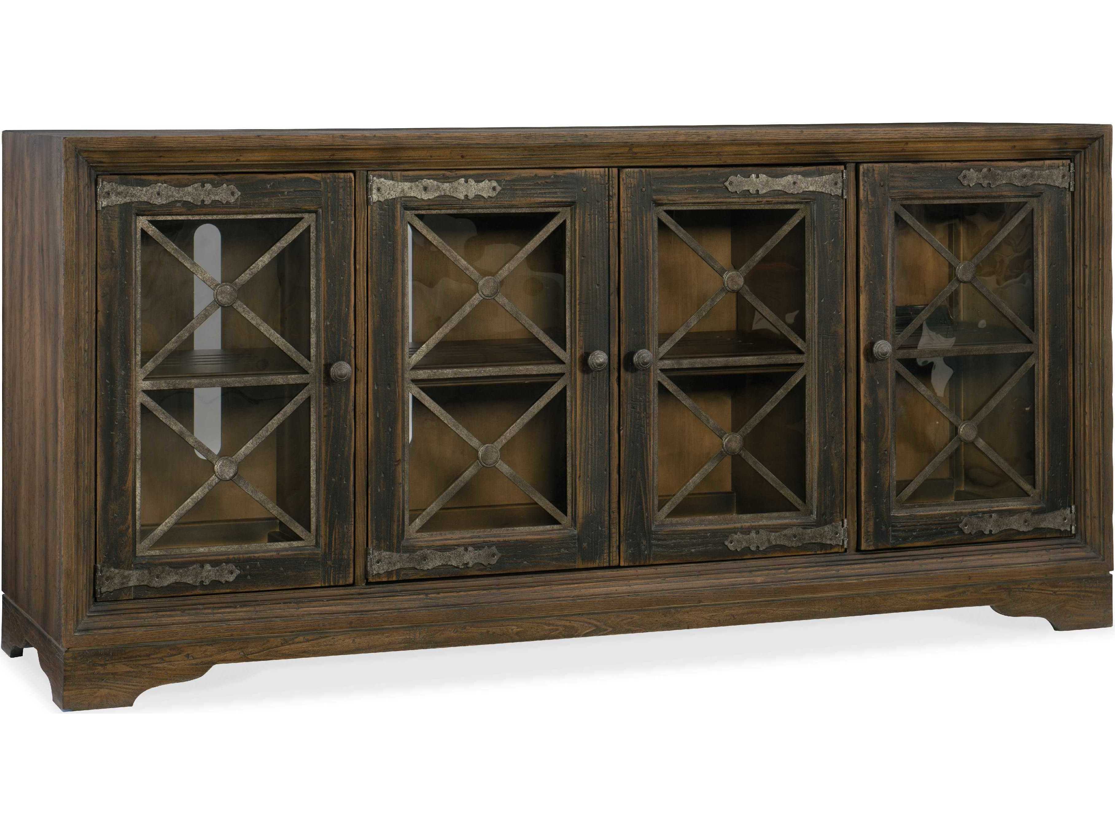 Luxecor Heritage Pipe Creek Bunching 76" Hardwood Timeworn Saddle Brown Anthracite Black Media Console