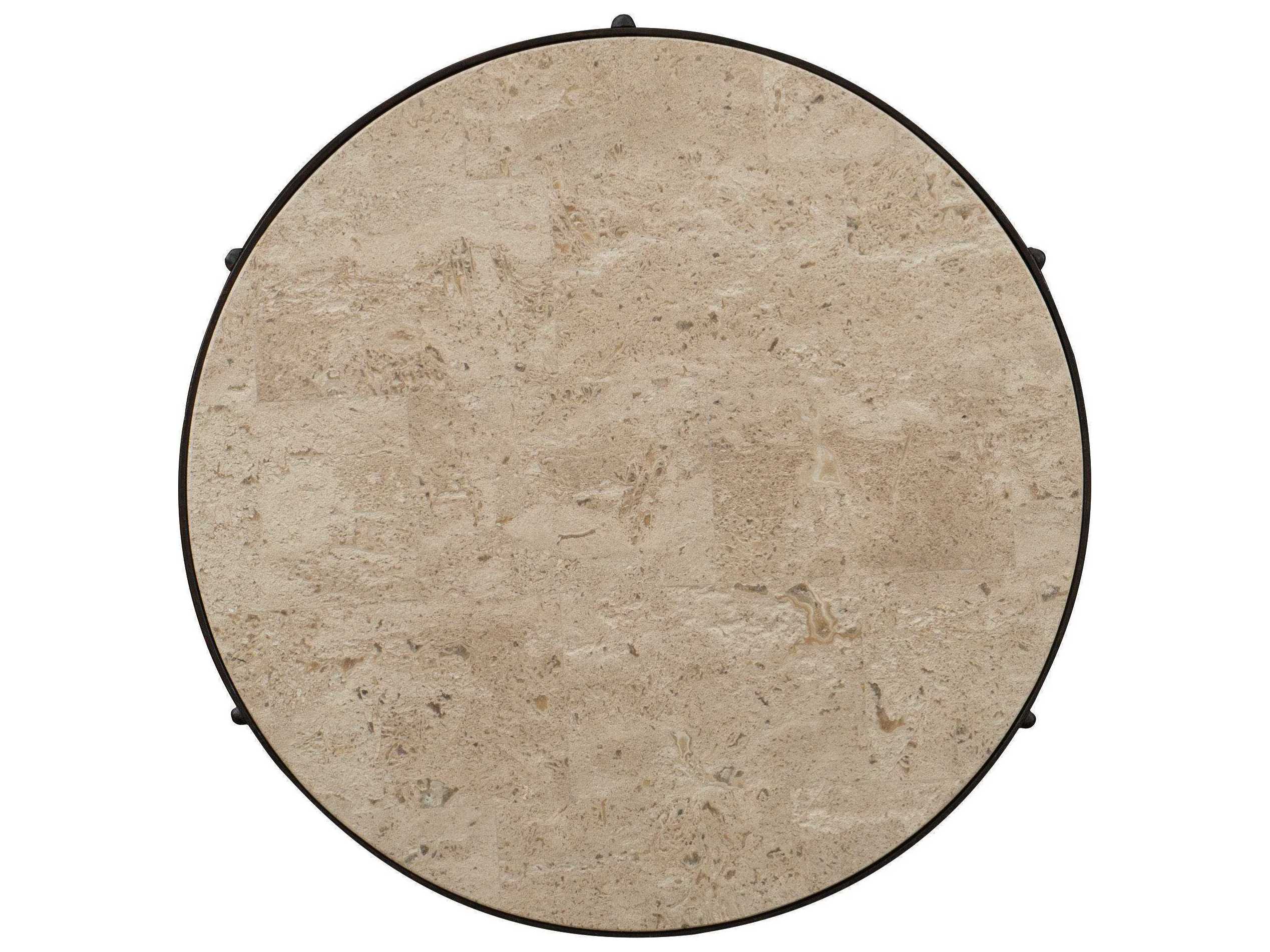 Hooker Furniture Hill Country Luckenbach Round Stone Antique Travertine Black End Table