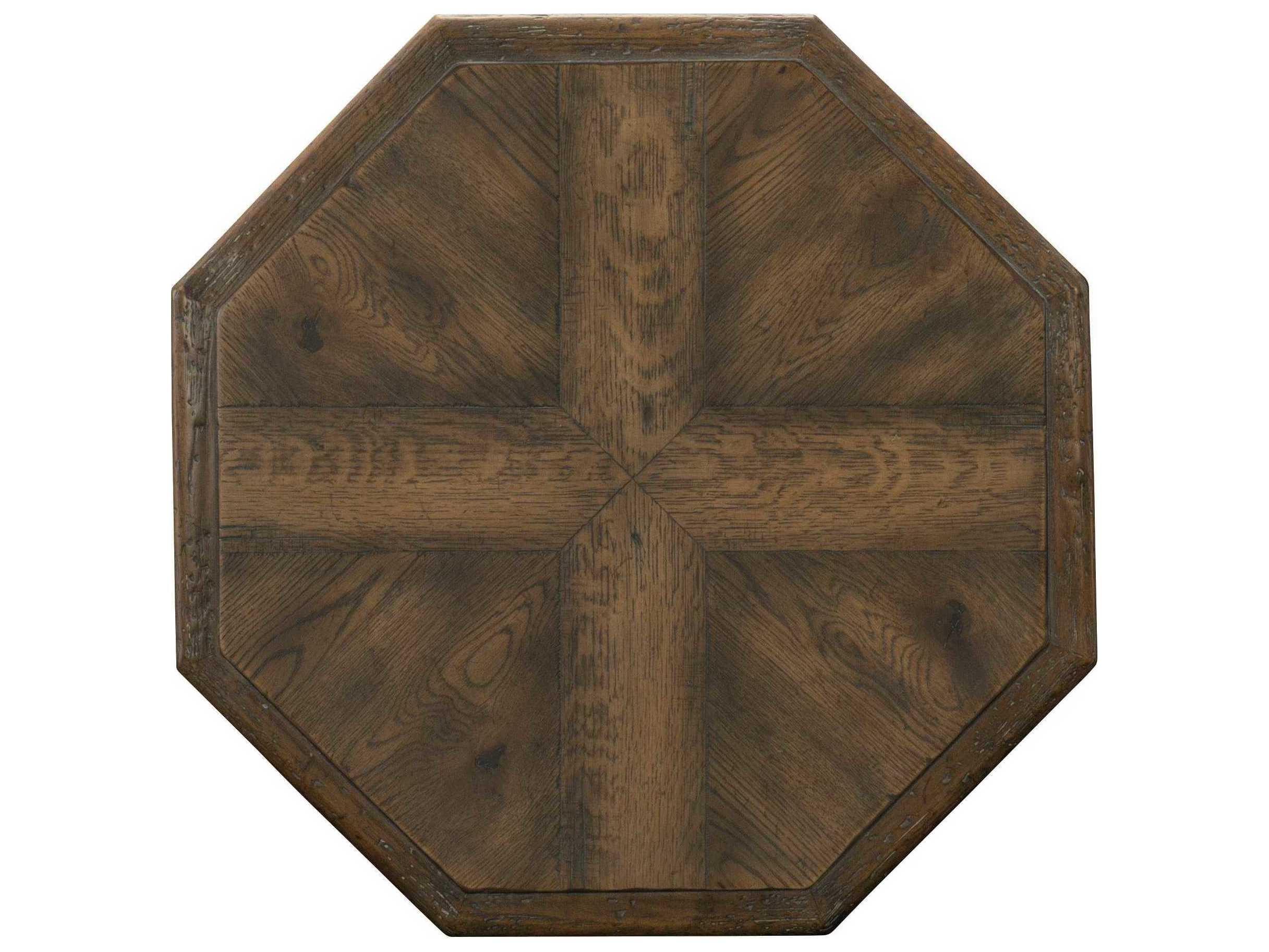Hooker Furniture Hill Country Mason Hexagon Wood Timeworn Saddle Brown Aged Pewter End Table