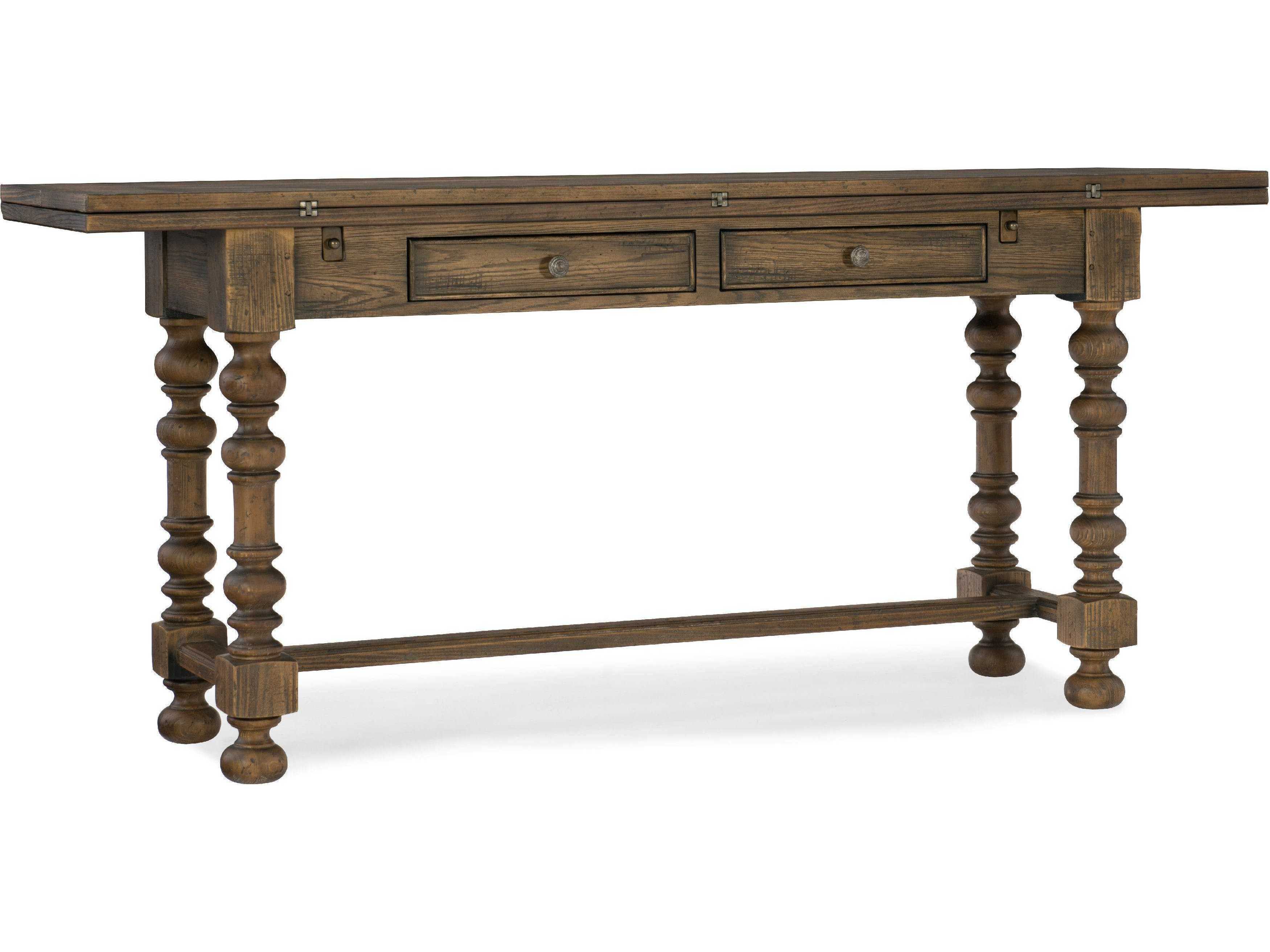 Hooker Furniture Hill Country Bluewind Flip-Top Rectangular Wood Timeworn Saddle Brown Aged Pewter Console Table