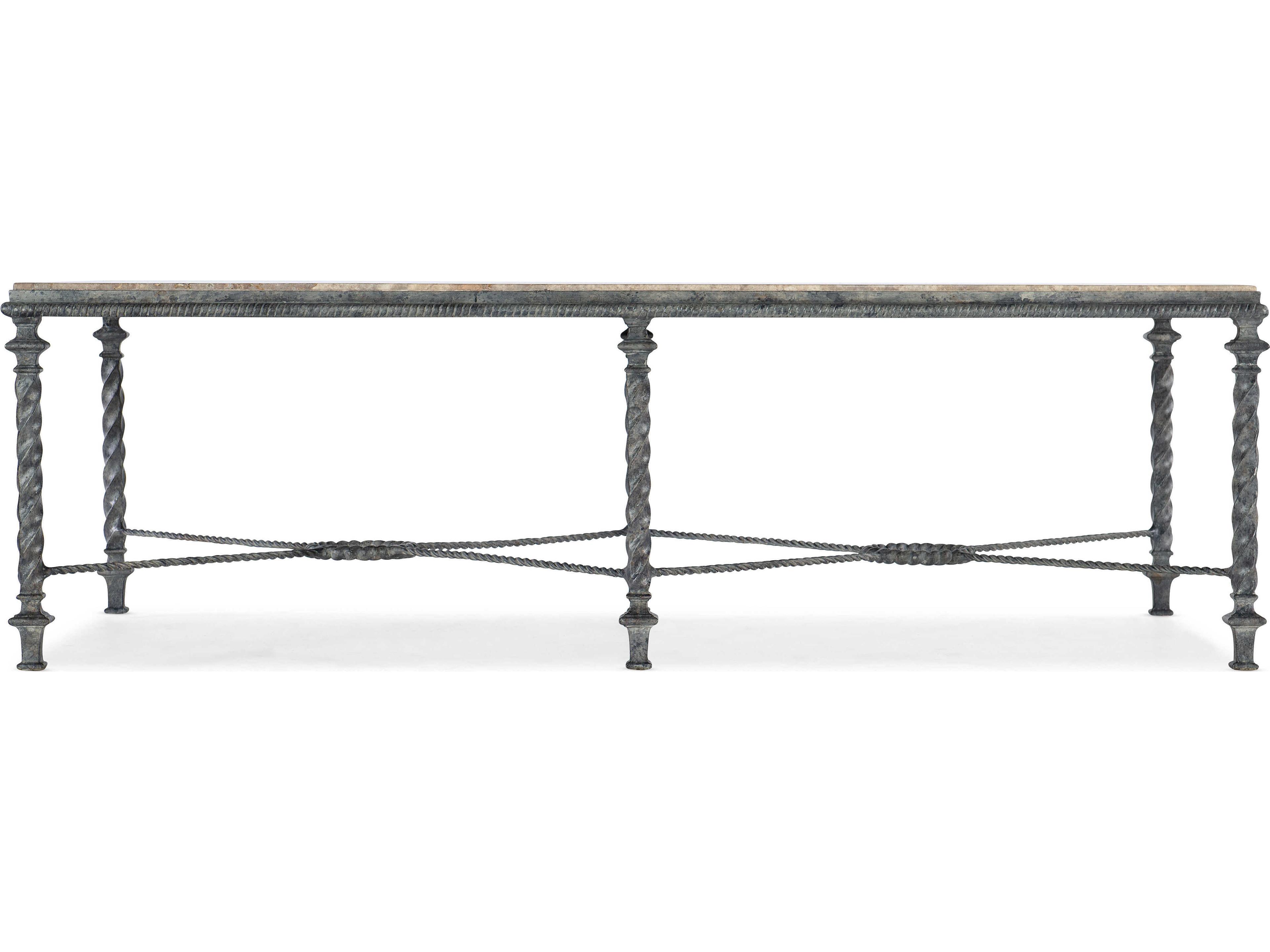 Hooker Furniture Traditions Rectangular Honed Grey Travertine Stone Verdigris Cocktail Table