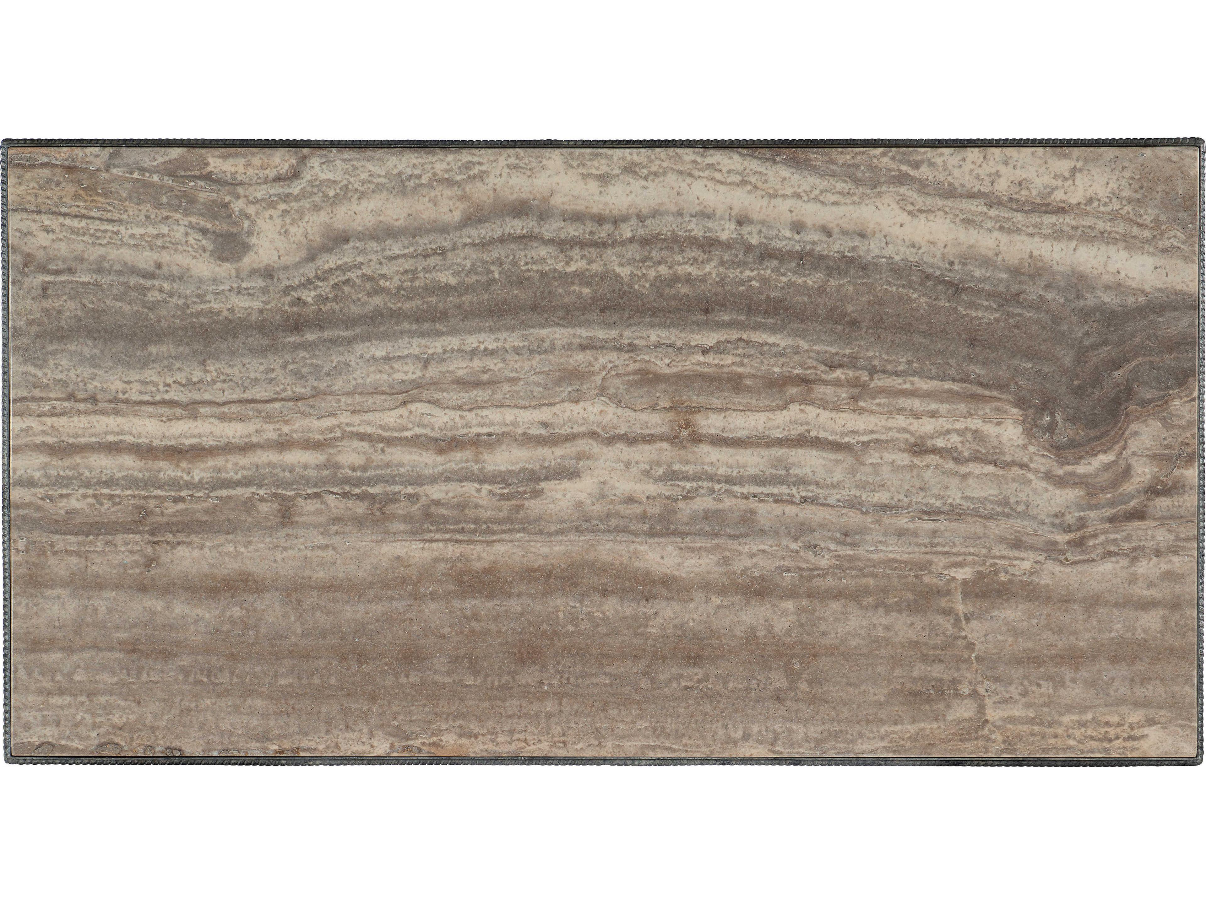 Hooker Furniture Traditions Rectangular Honed Grey Travertine Stone Verdigris Cocktail Table