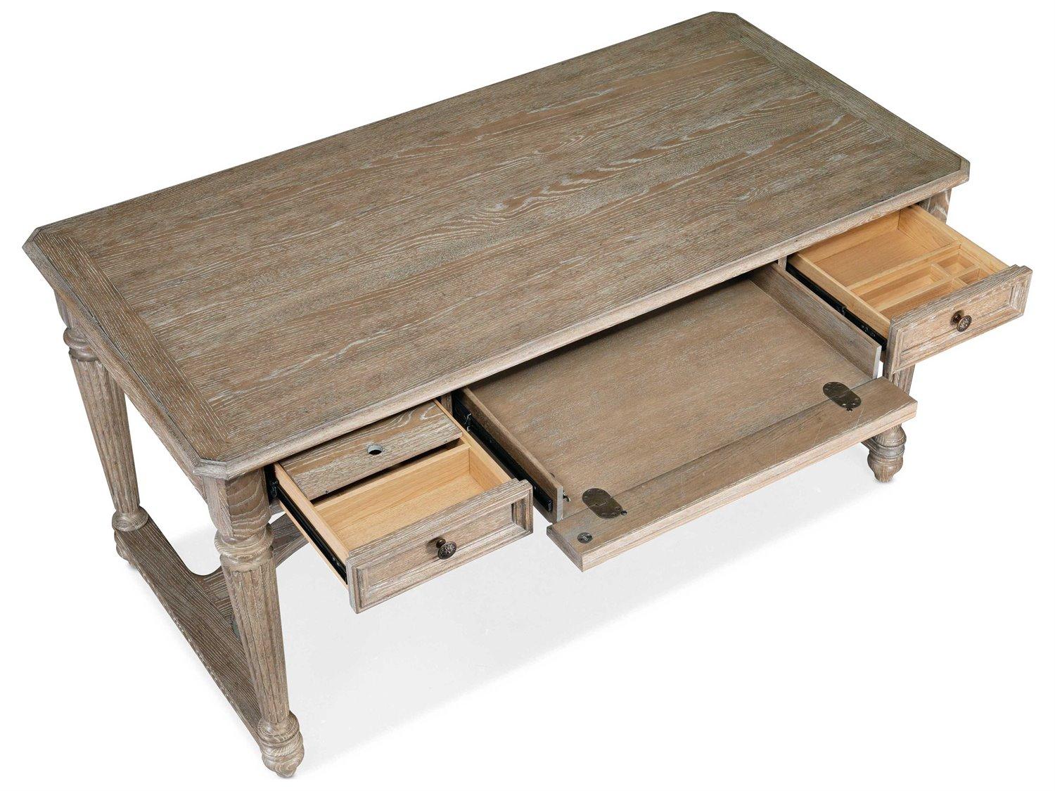 Hooker Furniture Work Your Way Sutter Claro Champagne Brown Oak Wood Writing Desk