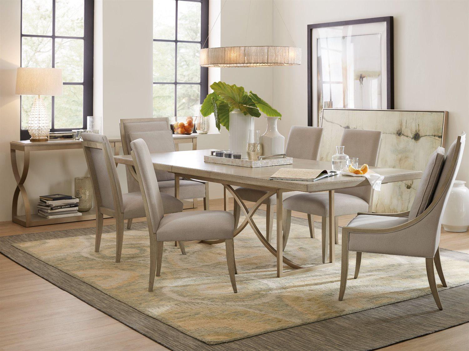 Hooker Furniture Elixir Rectangular Wood Serene Gray Beige Champagne Silver Dining Table