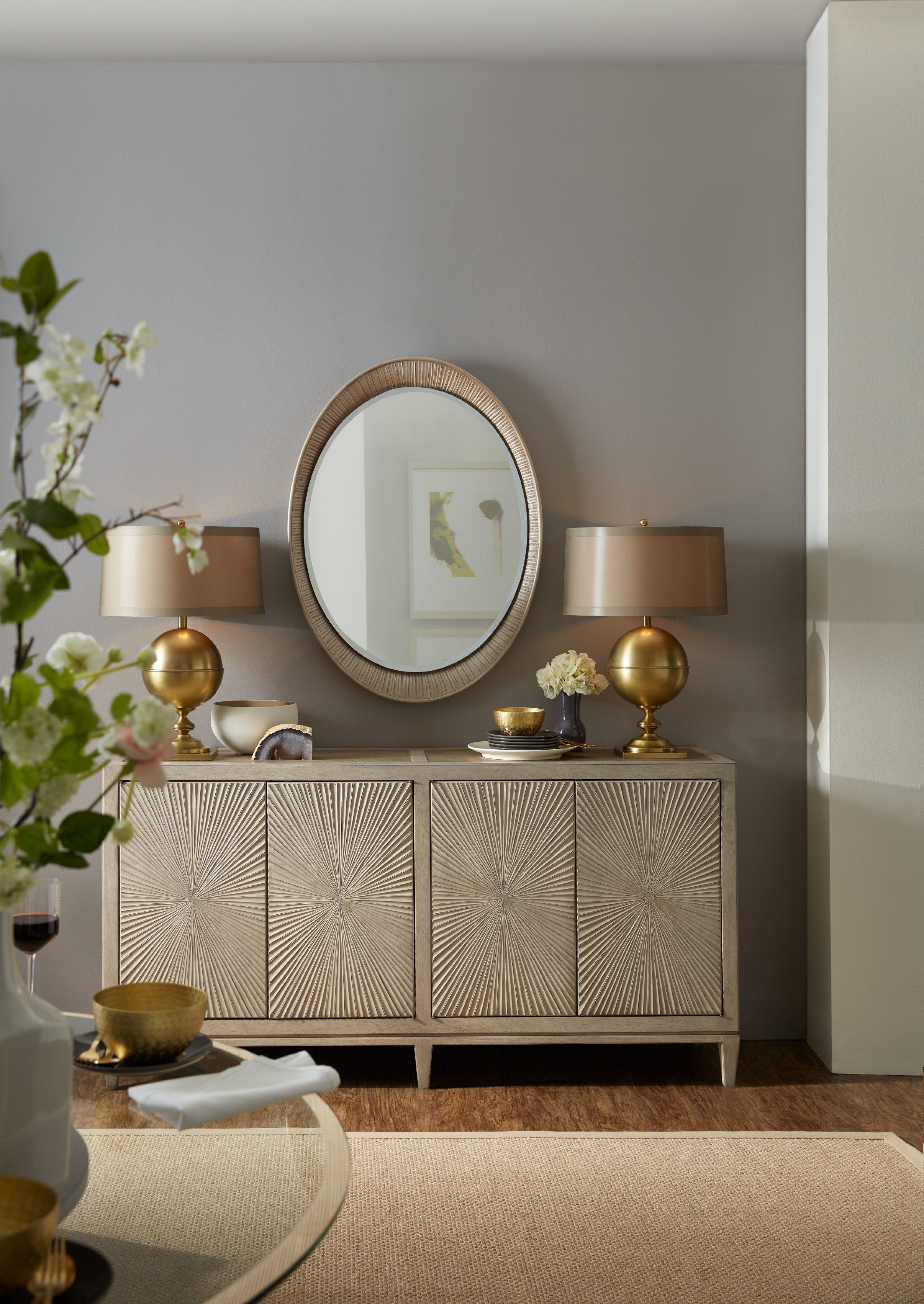 Luxecor Heritage 71" Rubberwood Serene Grey Beige Sideboard