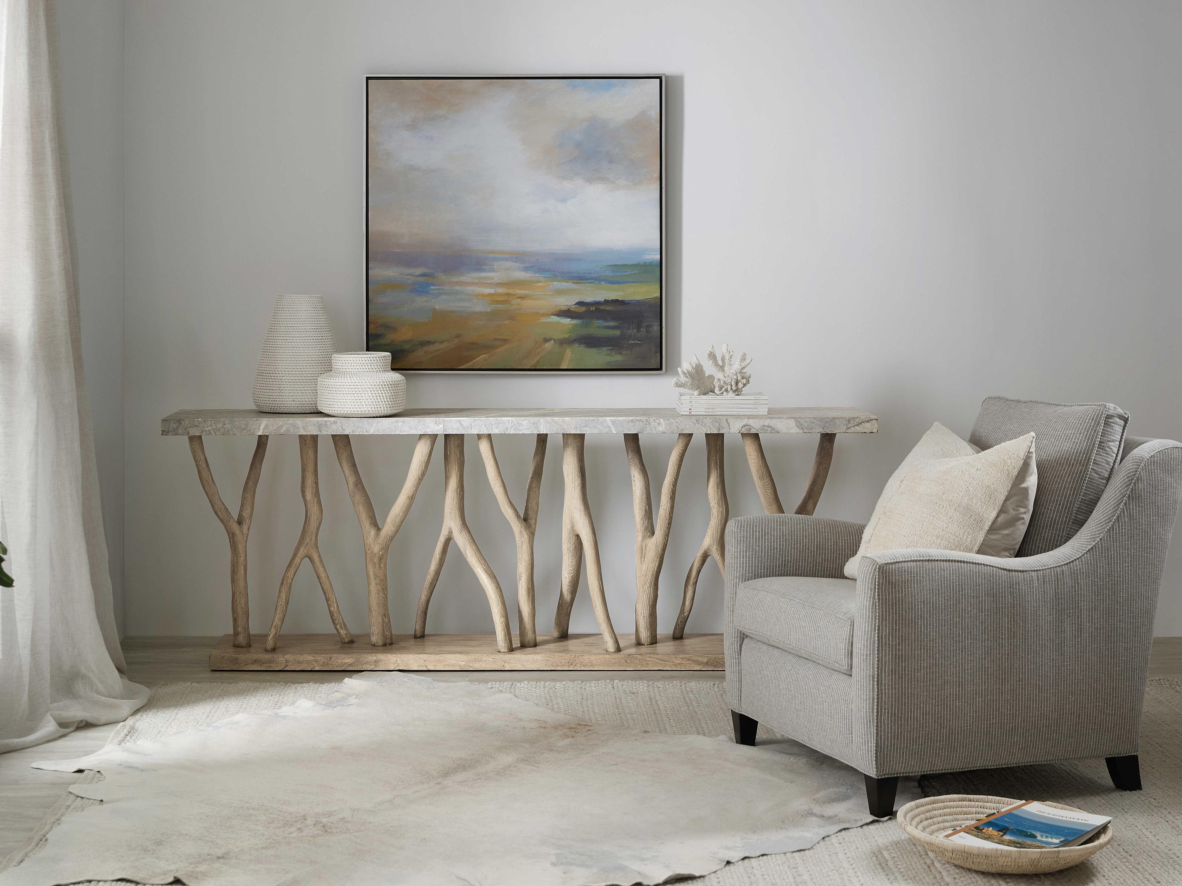 Hooker Furniture Surfrider Rectangular Stone Light Wood Console Table