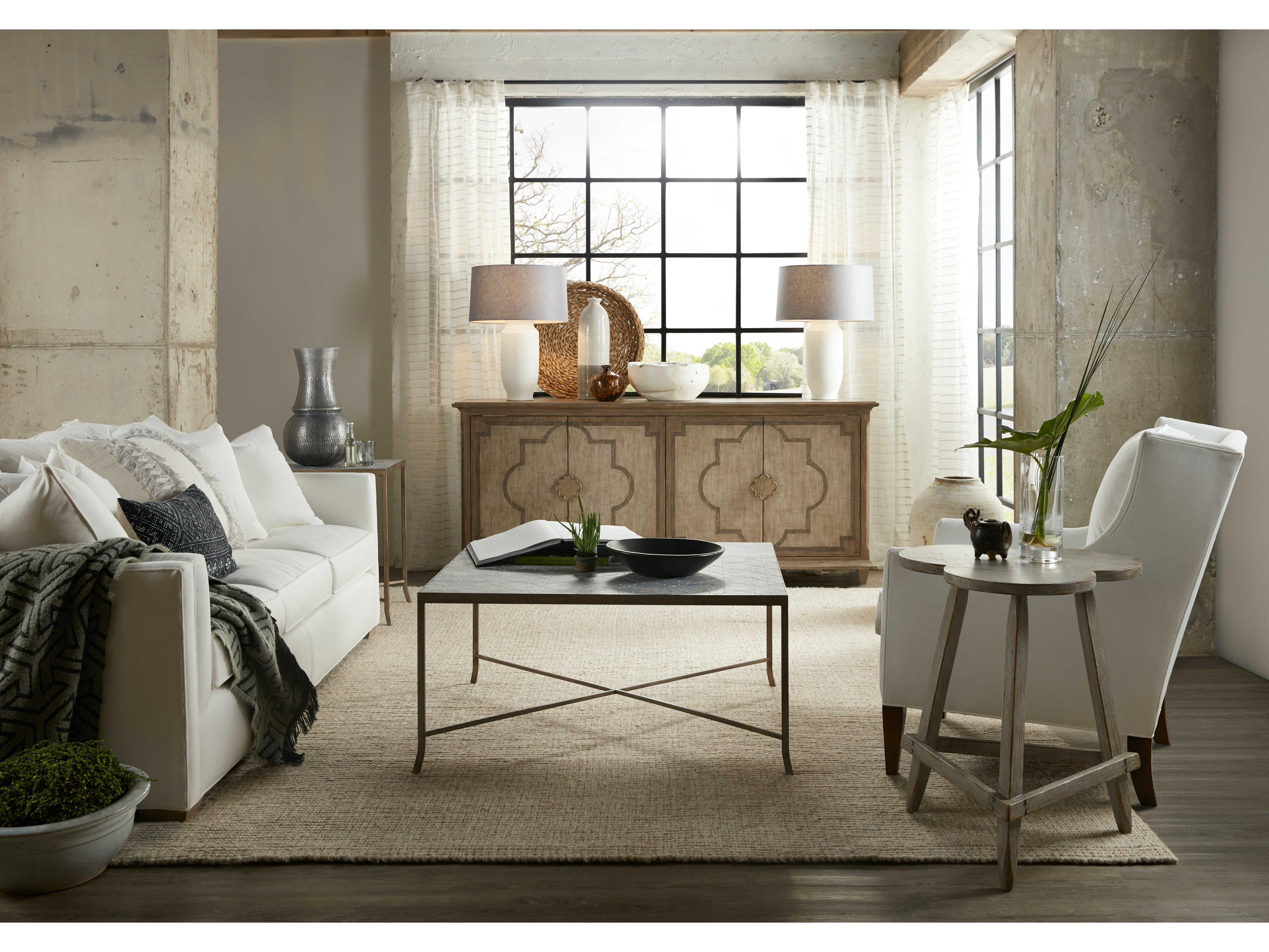 Hooker Furniture Alfresco Lapilli Carved Top Square Silver Cocktail Table