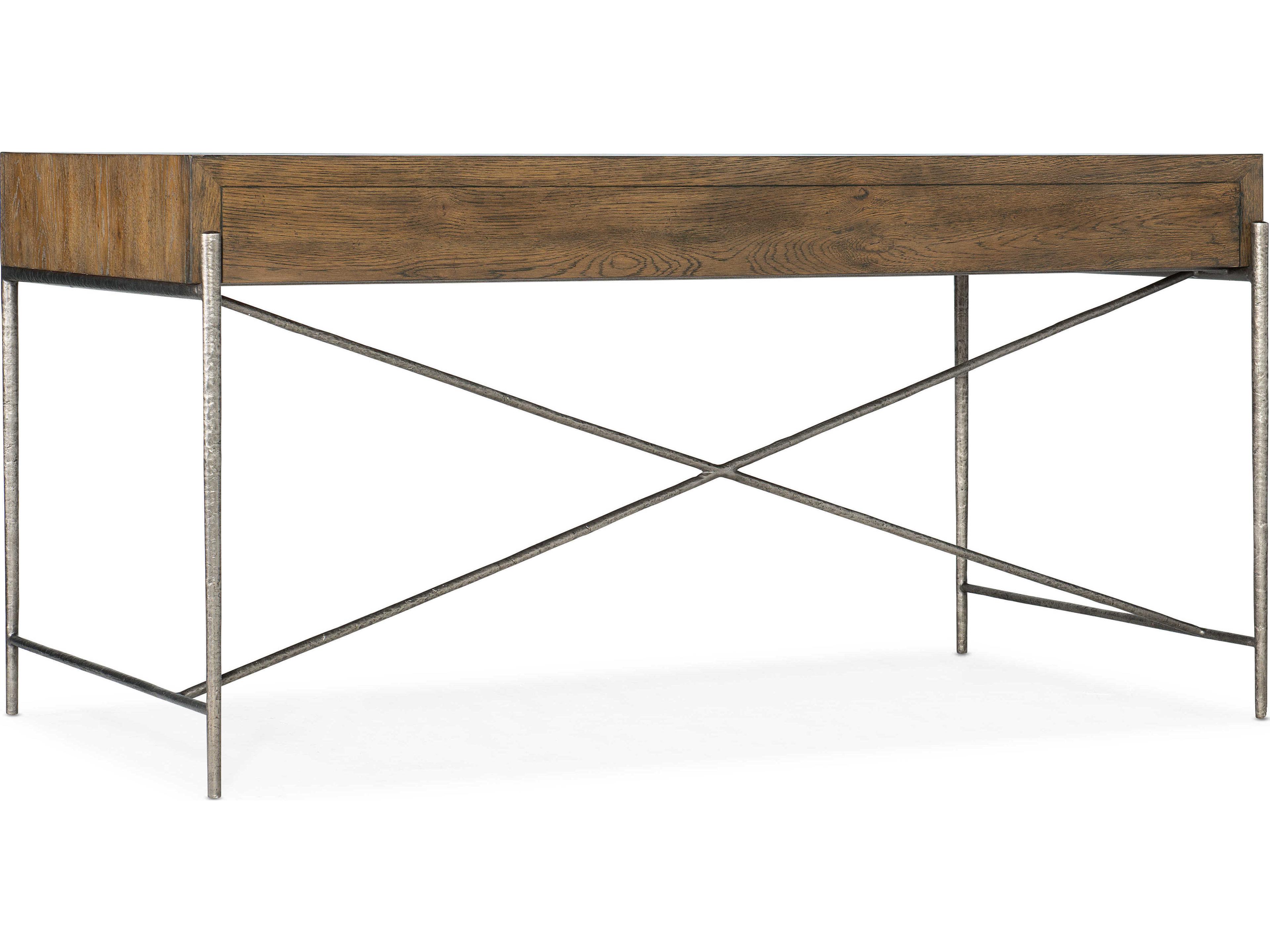 Hooker Furniture Chapman Sorrel Forged Pewter Brown Oak Wood Writing Desk