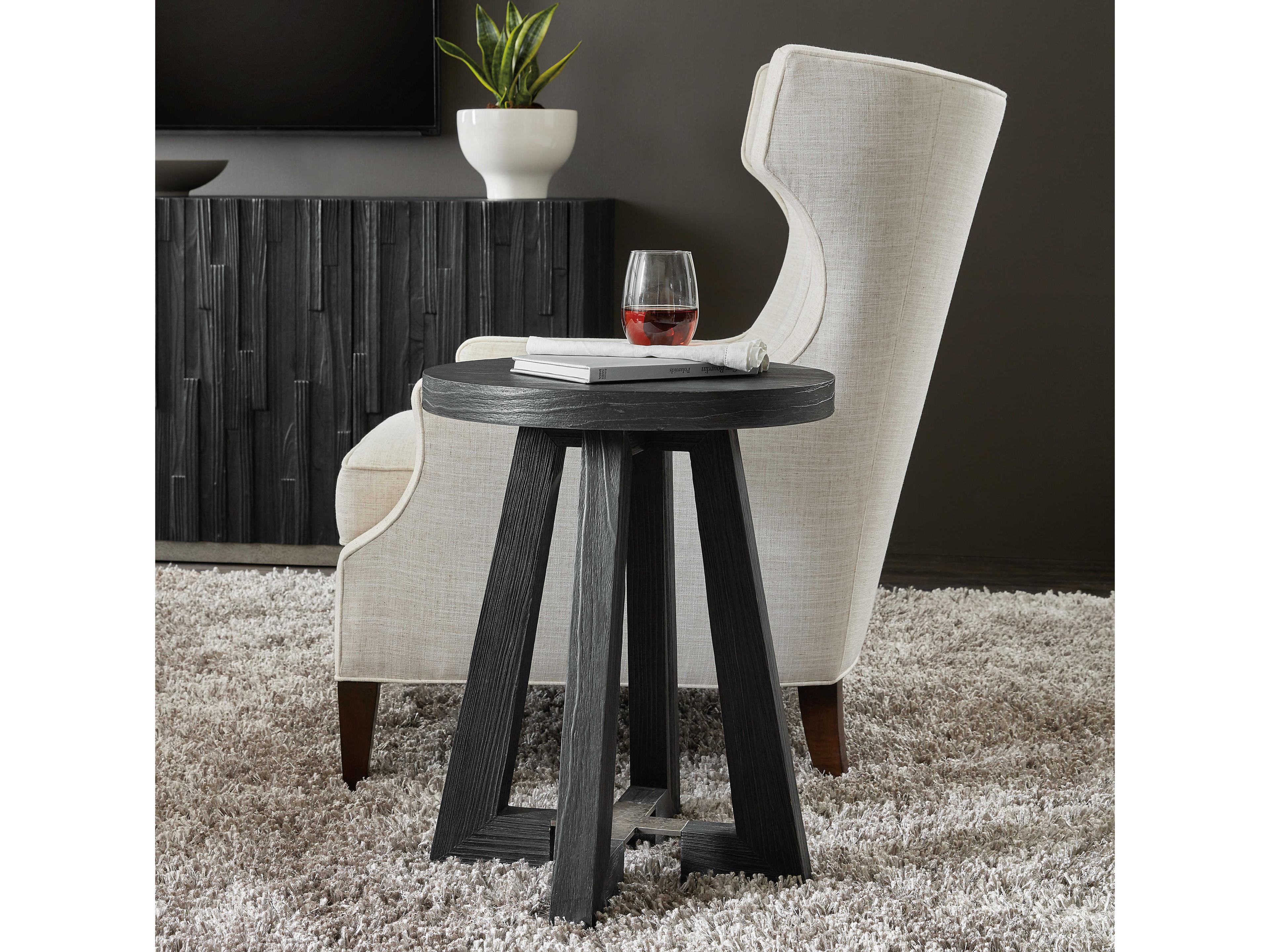Hooker Furniture Chapman Shou Sugi Ban Round Wood Black End Table