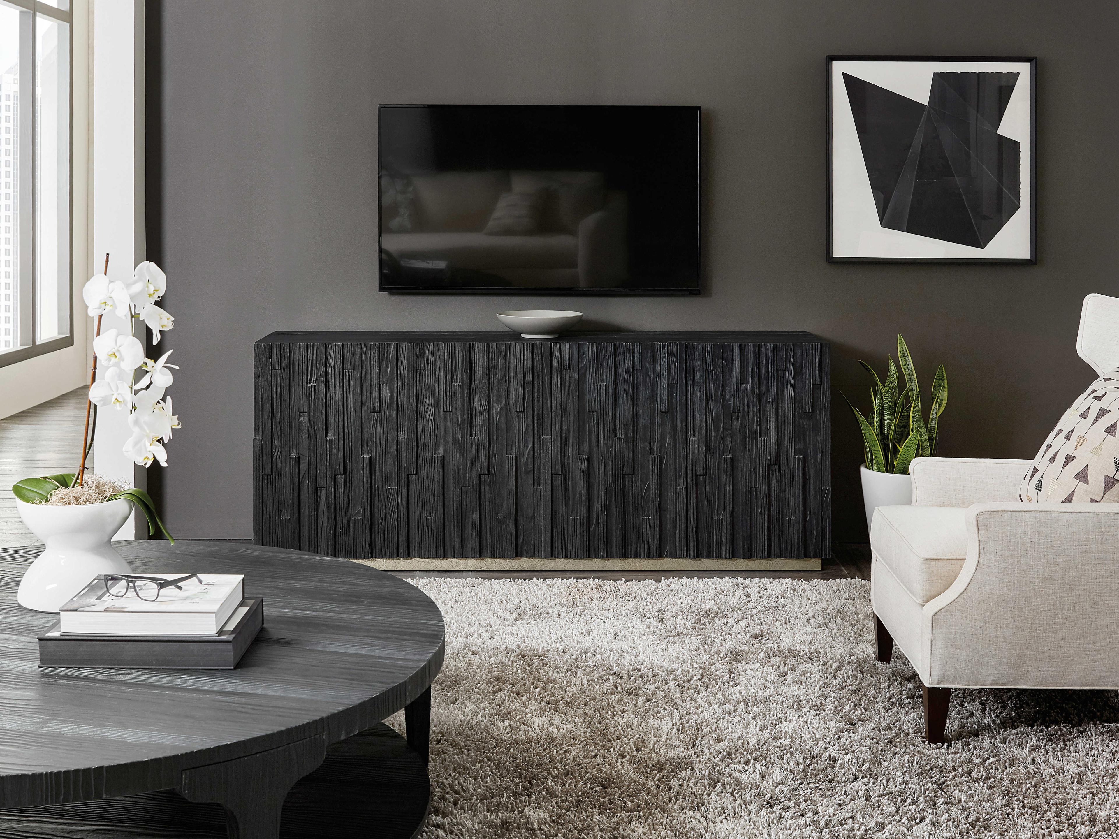 Luxecor Heritage Shou Sugi Ban 80" Pine Wood Black Media Console