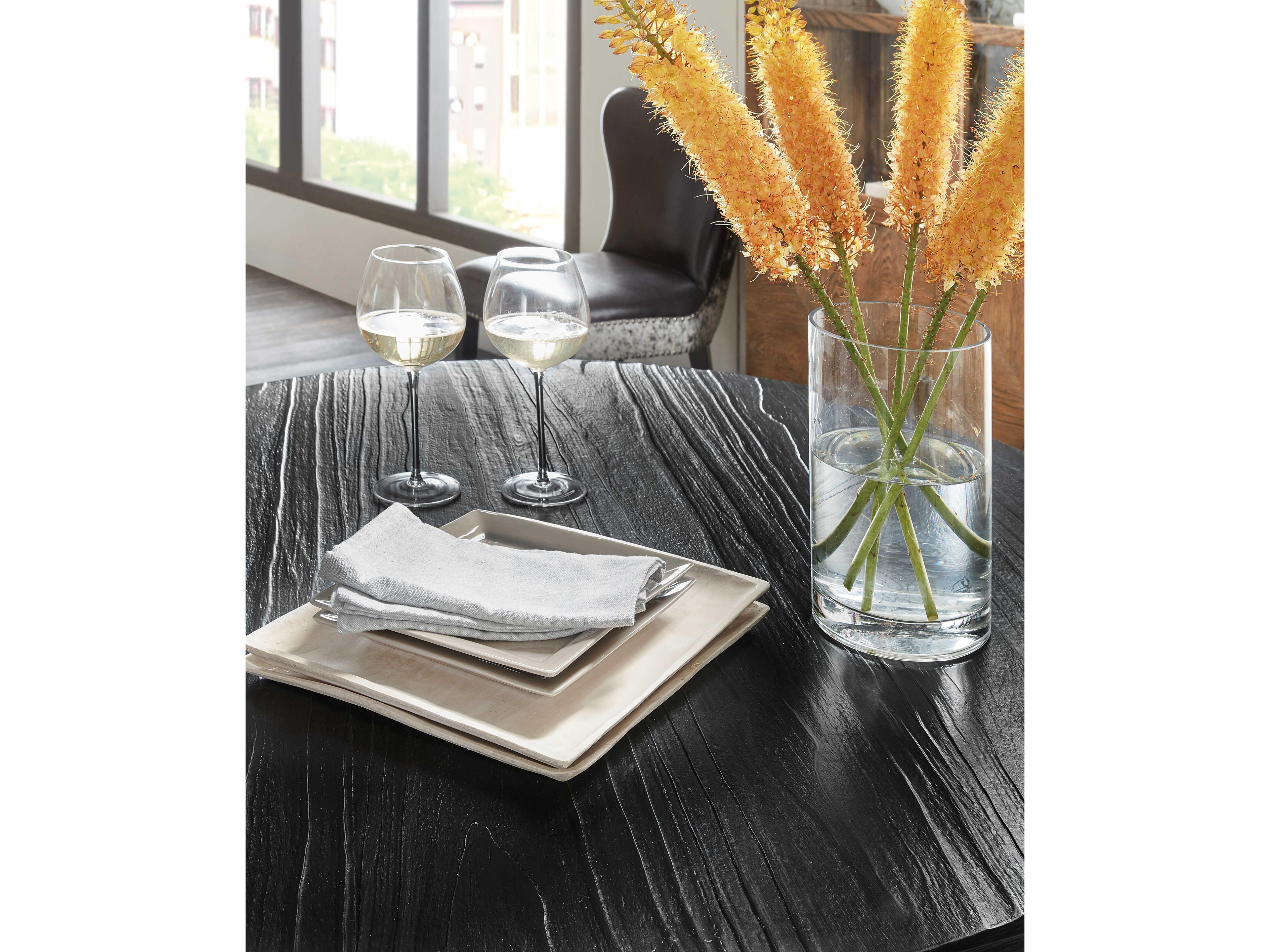 Hooker Furniture Chapman Shou Sugi Ban Petite Round Wood Black Dining Table