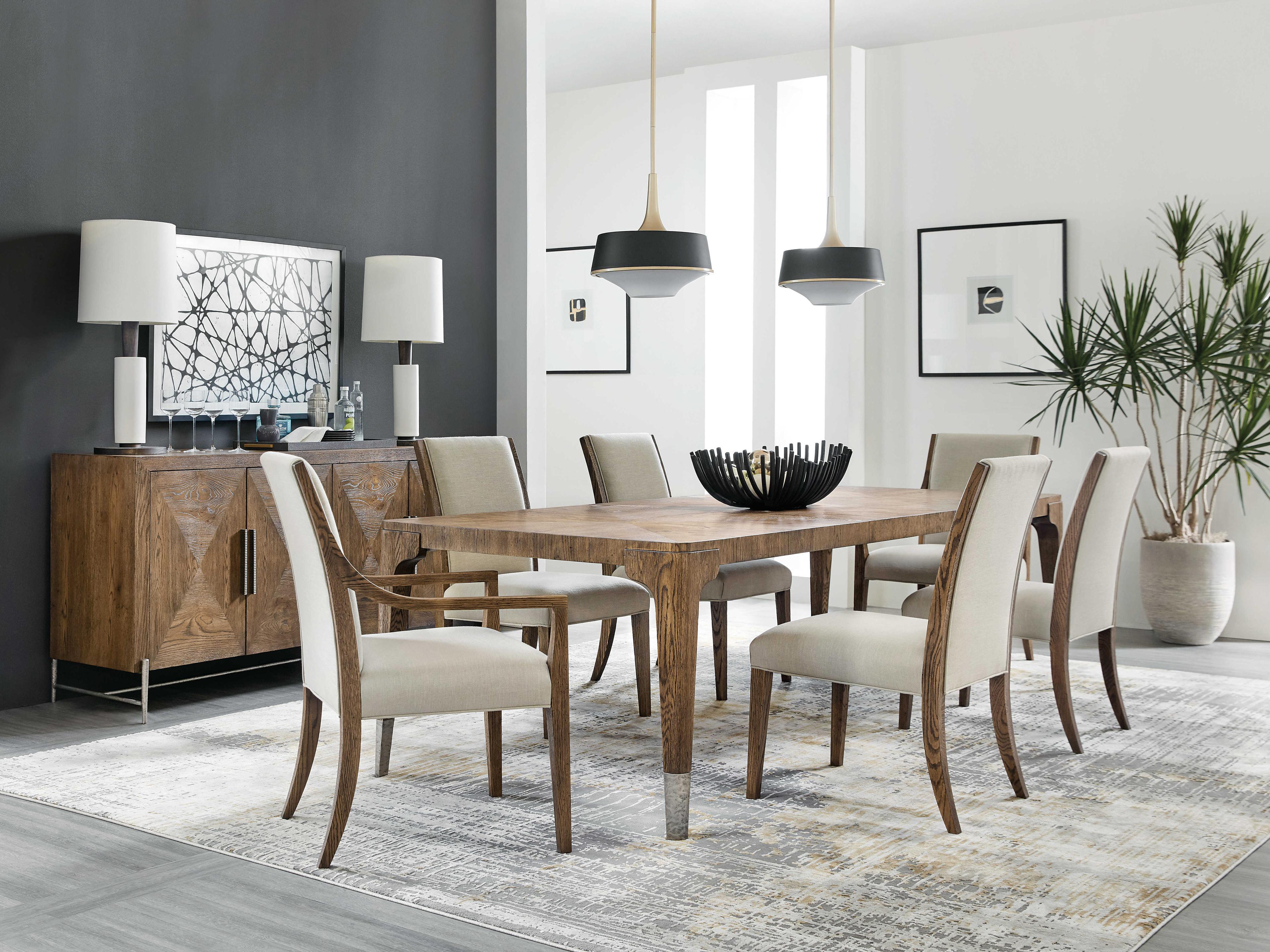 Hooker Furniture Chapman Oak Wood Beige Upholstered Arm Dining Chair