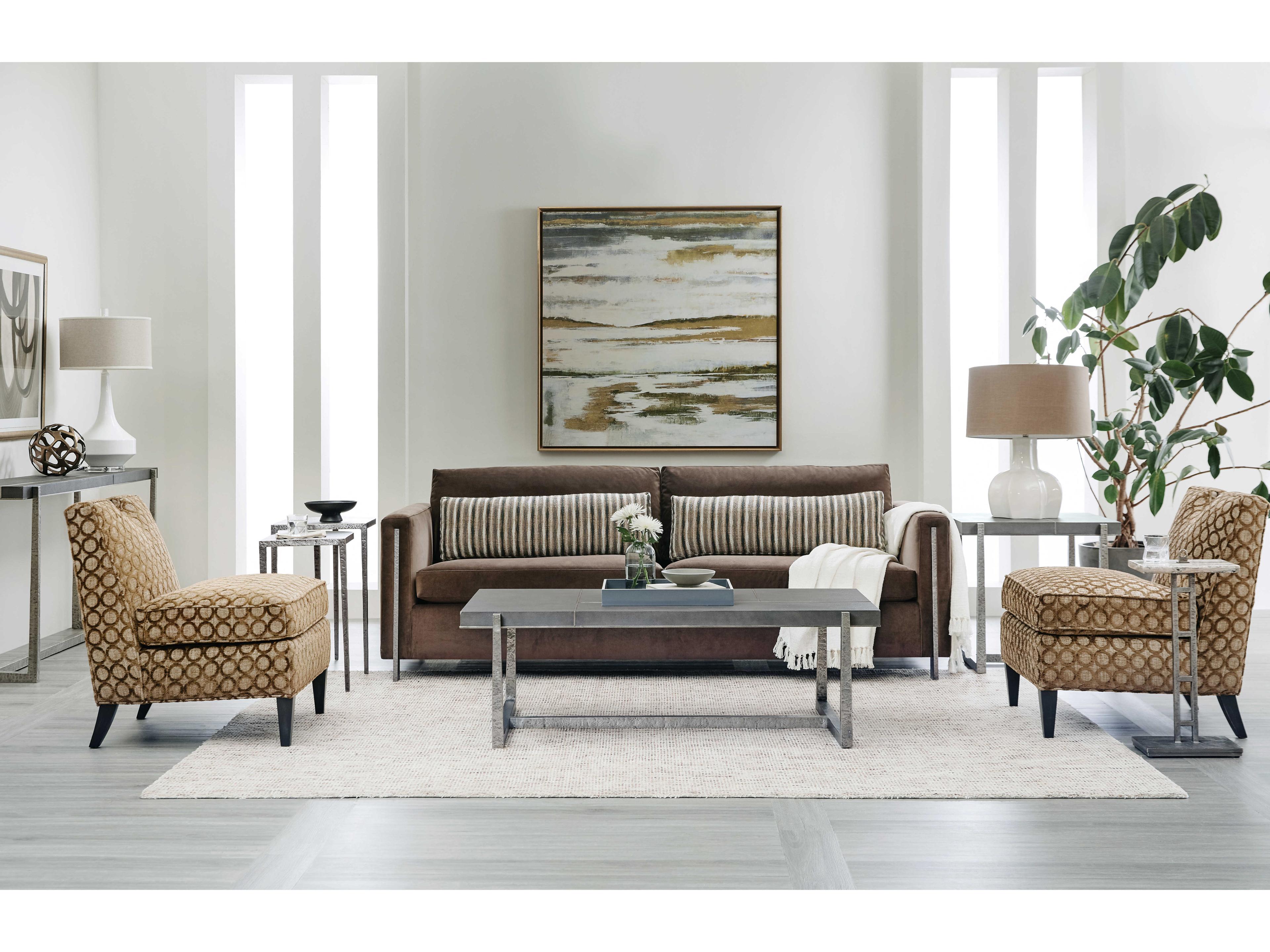 Hooker Furniture Chapman Mixed Media Rectangular Stone Gray Pewter Console Table