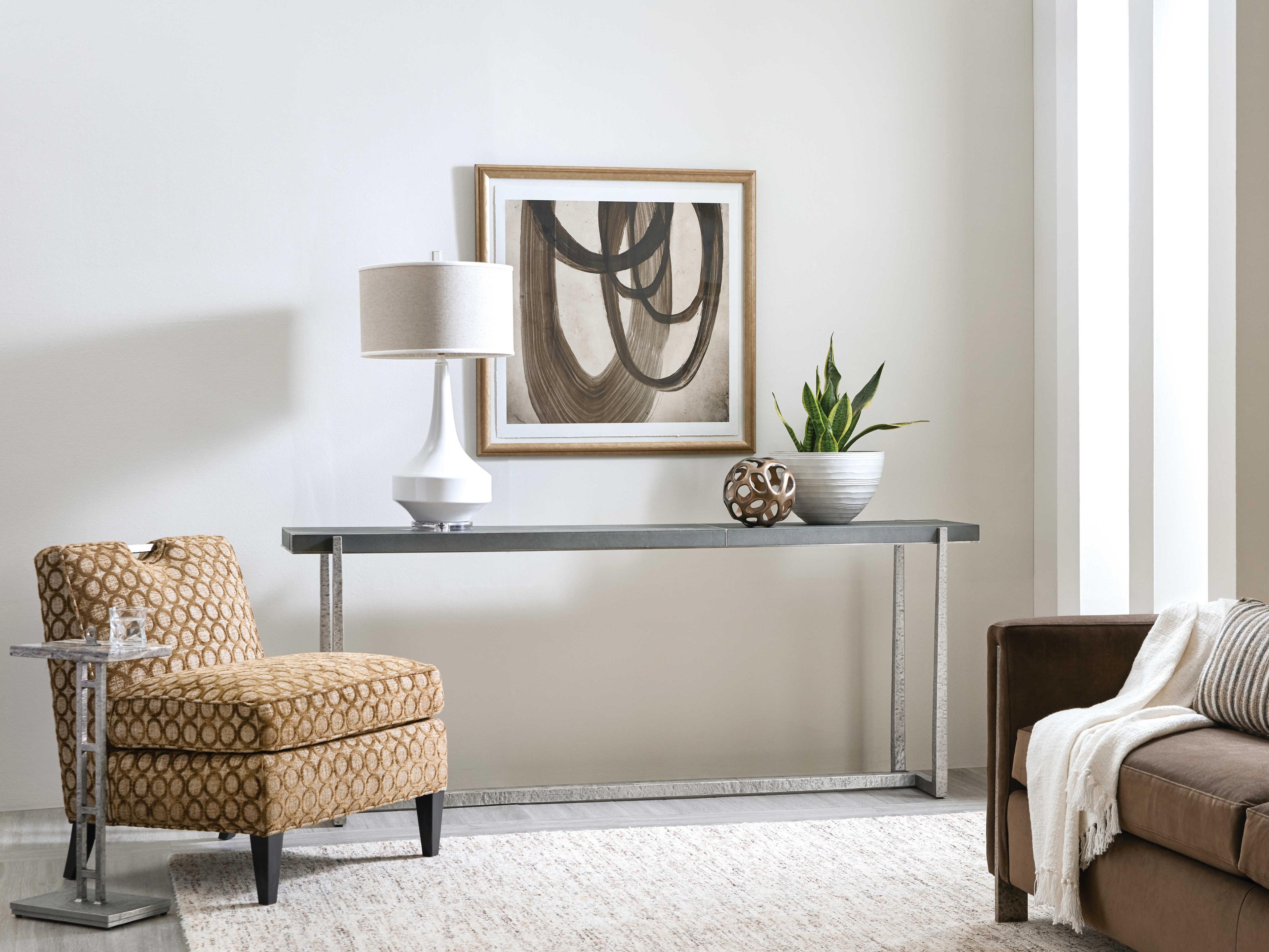 Hooker Furniture Chapman Mixed Media Rectangular Stone Gray Pewter Console Table