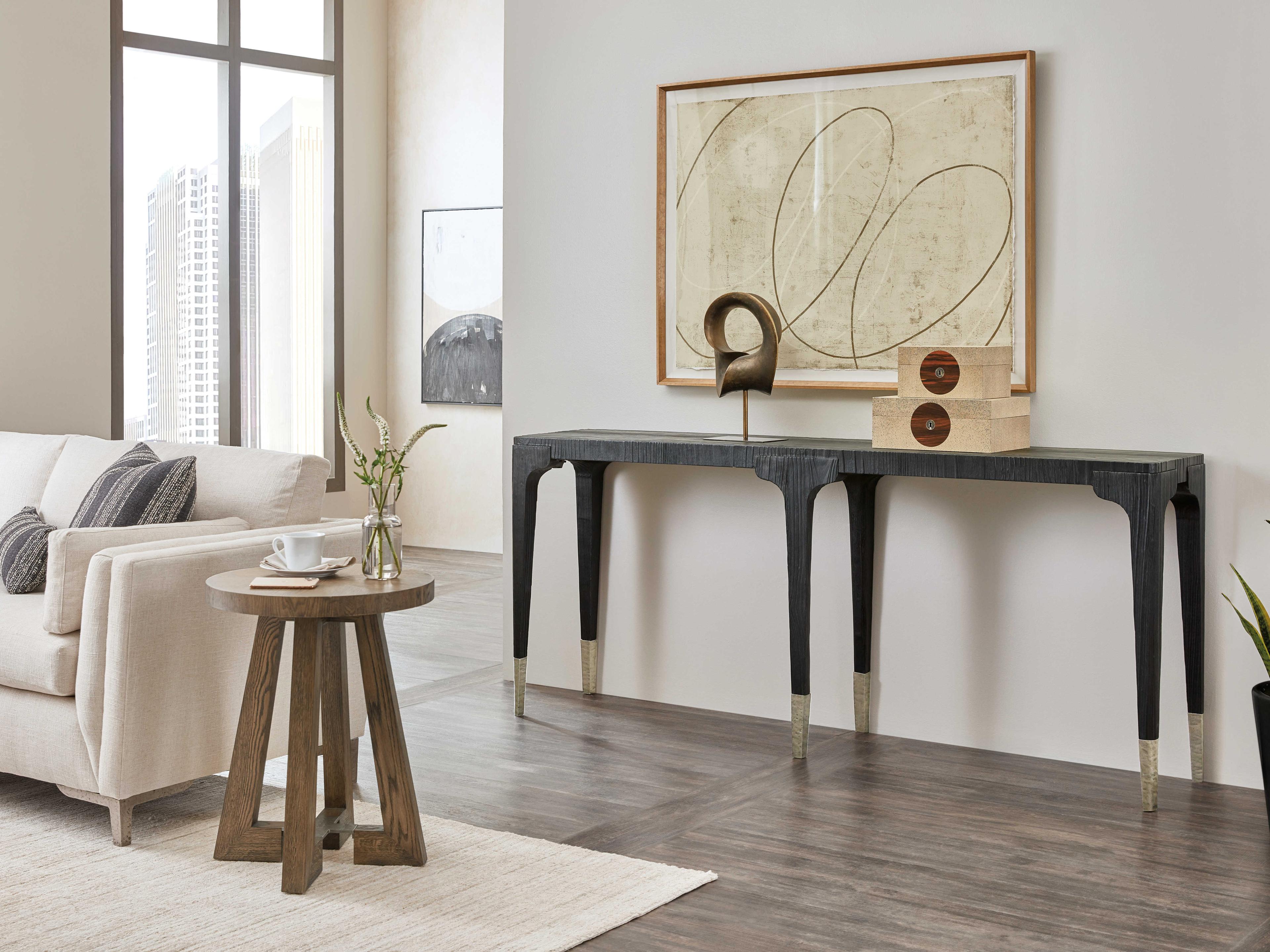 Hooker Furniture Chapman Shou Sugi Ban Rectangular Wood Black Console Table