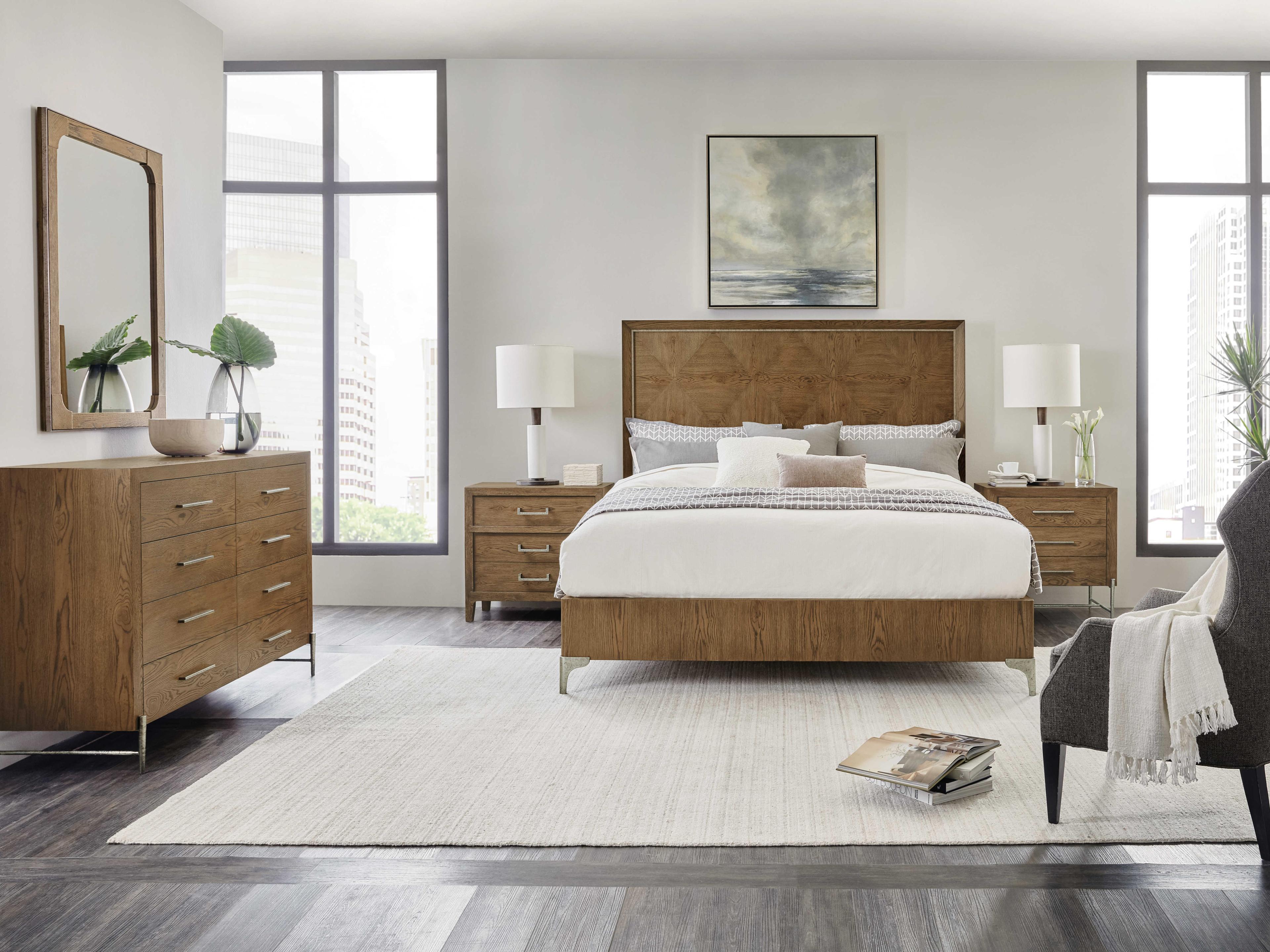 Hooker Furniture Chapman Wood Brown Oak King Panel Bed