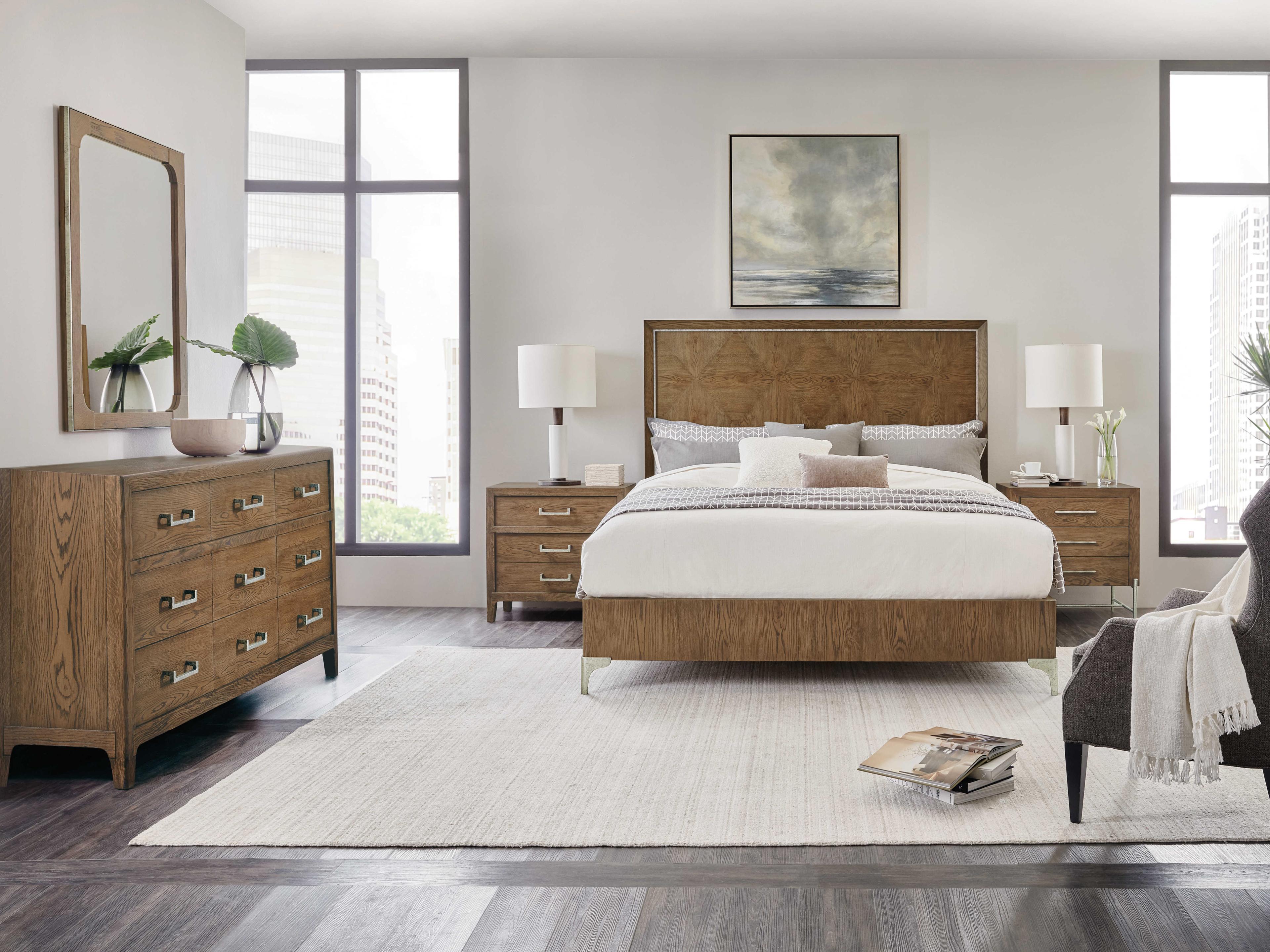 Hooker Furniture Chapman Wood Brown Oak King Panel Bed
