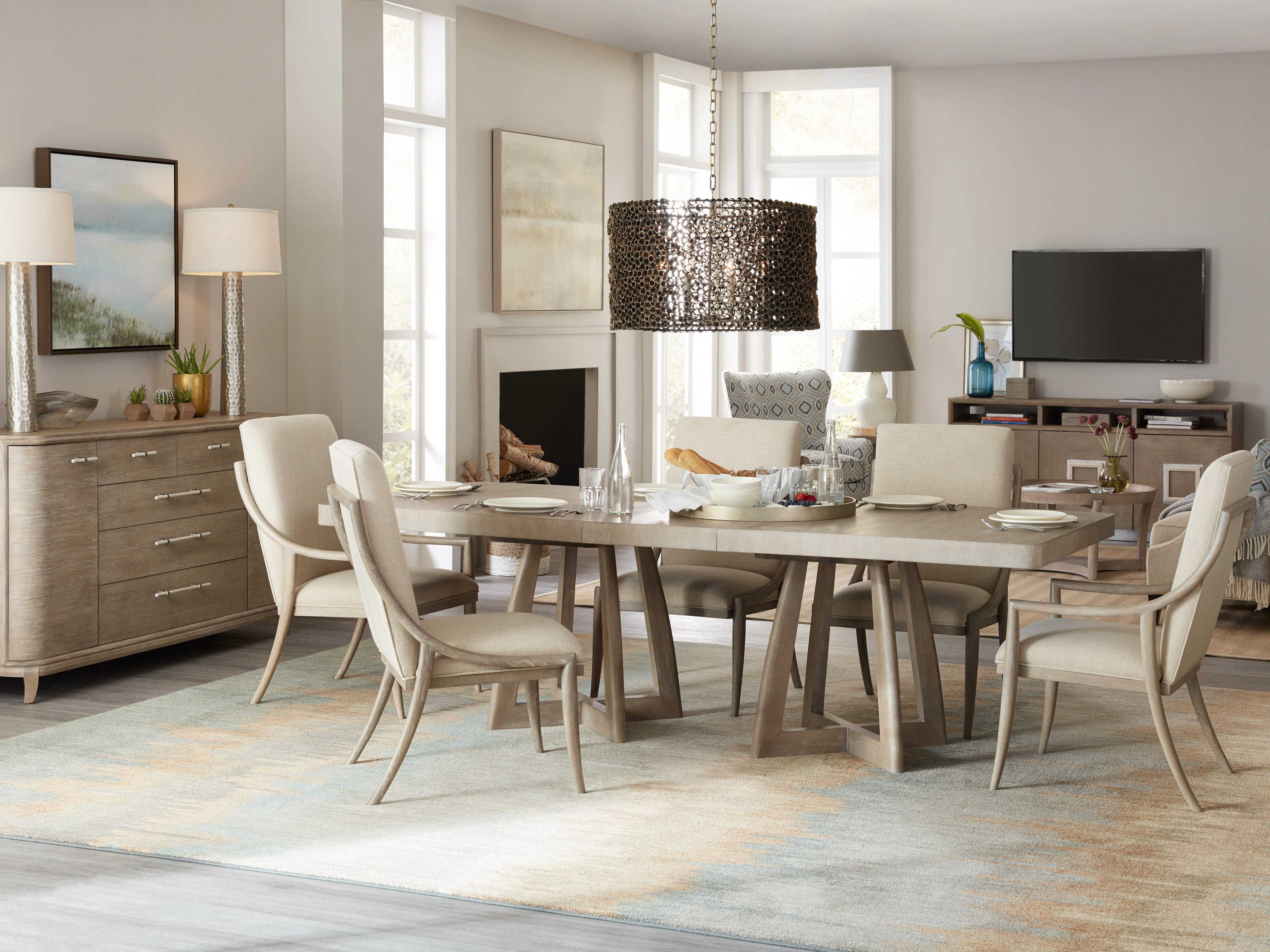 Hooker Furniture Affinity Rubberwood Beige Upholstered Arm Dining Chair