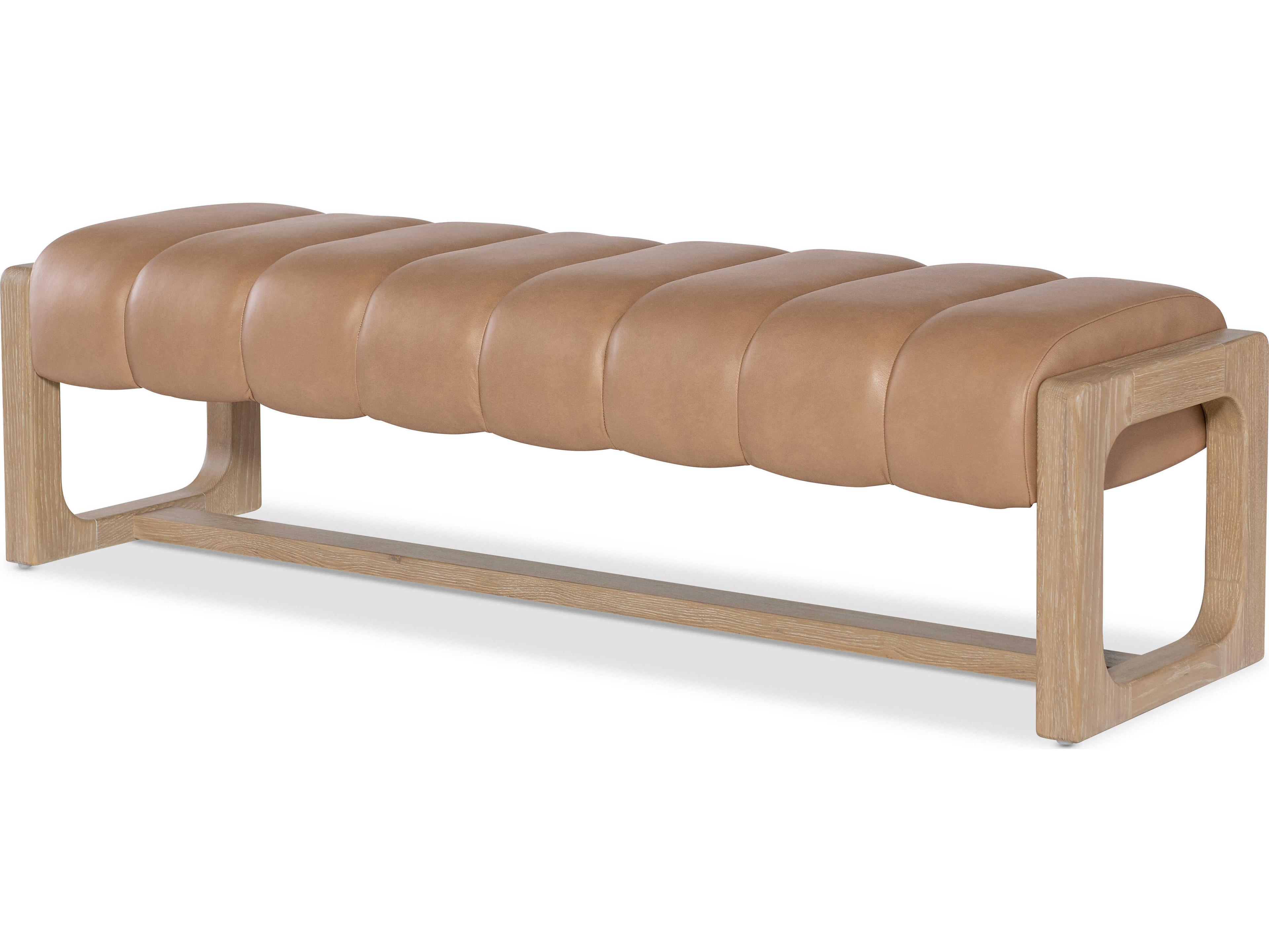 Hooker Furniture Banyon Bay Desert Oak Brown Leather Accent Bench