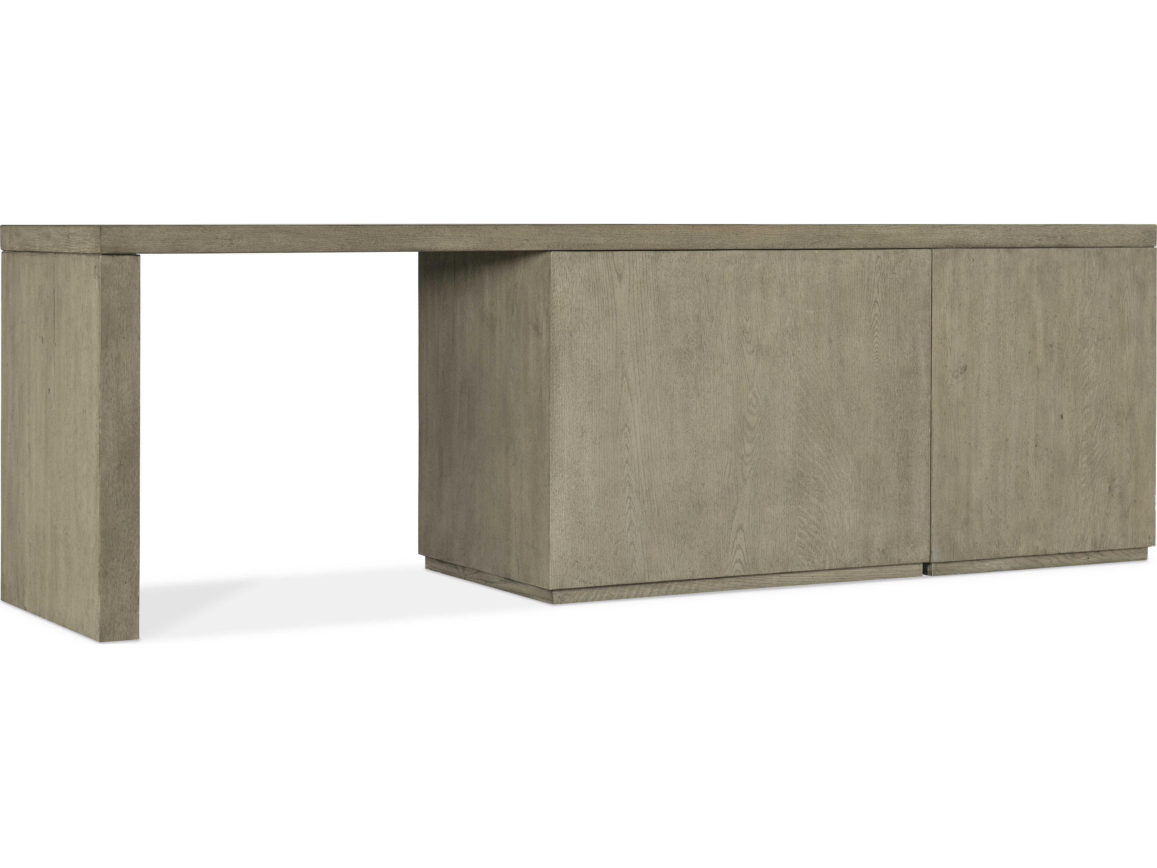 Hooker Furniture Linville Falls Wood Gray Oak Credenza Desk with File and Open Cabinet