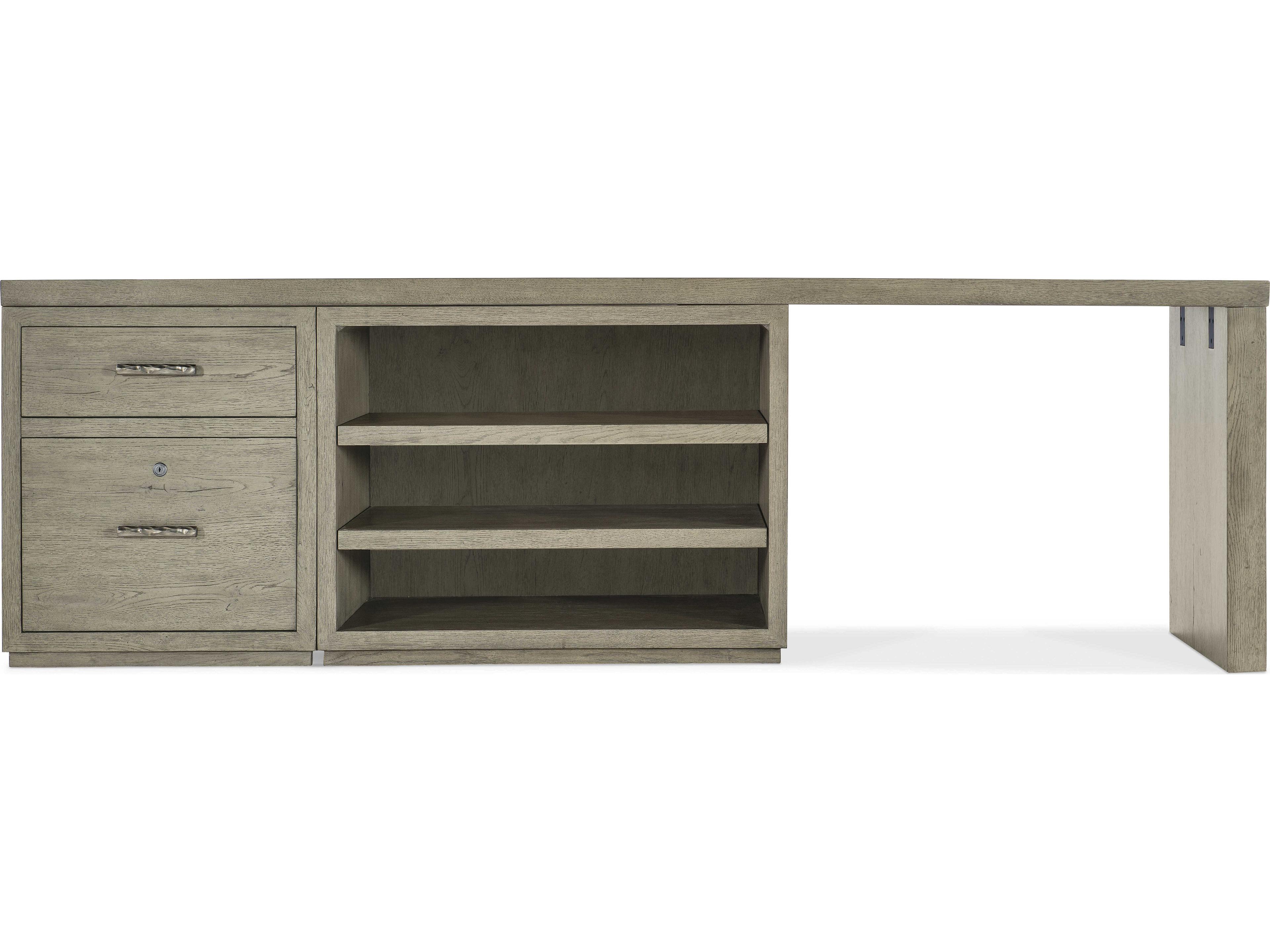 Hooker Furniture Linville Falls Wood Gray Oak Credenza Desk with File and Open Cabinet