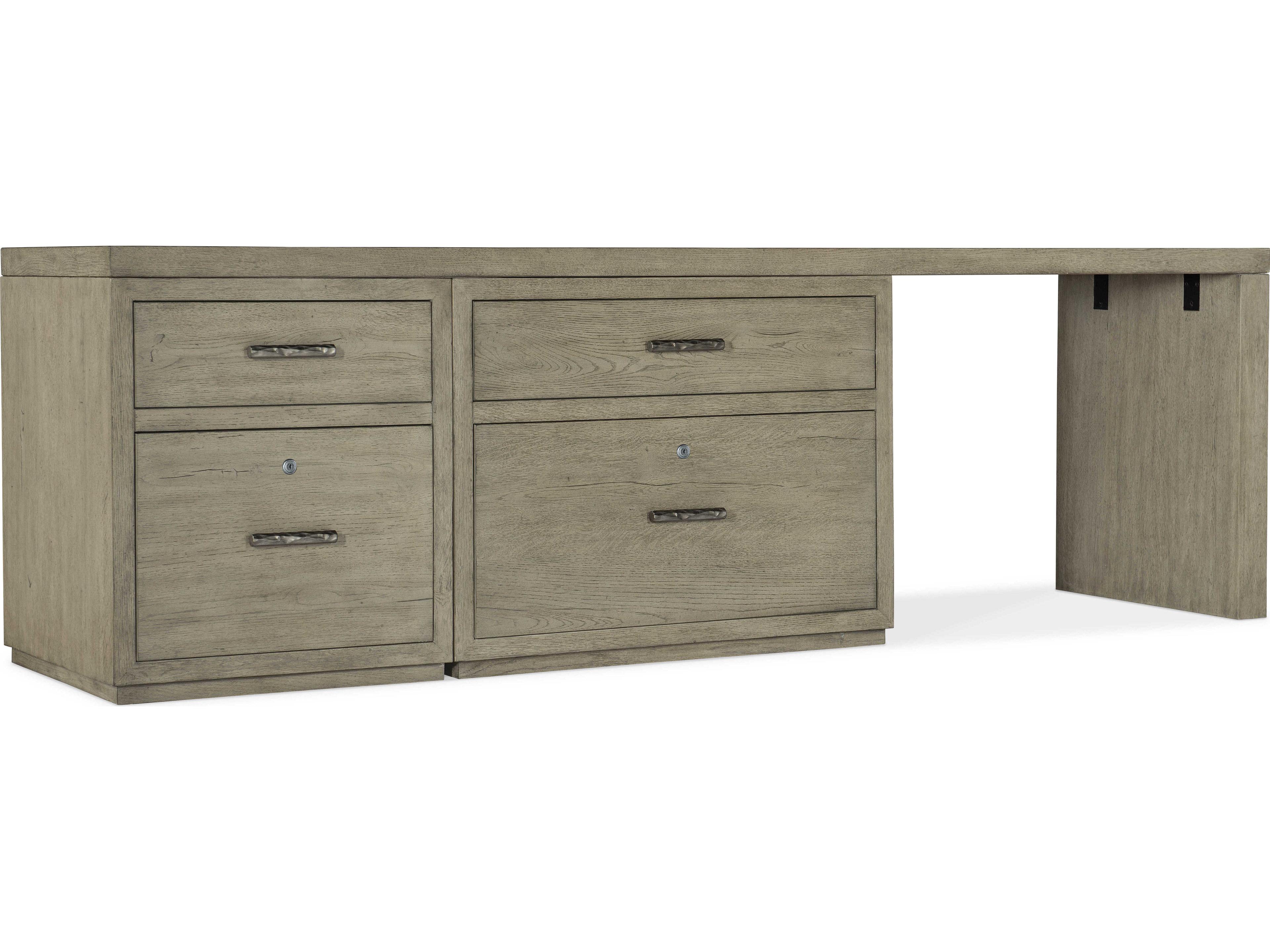 Hooker Furniture Linville Falls Wood Gray Oak Credenza Desk with File and Lateral