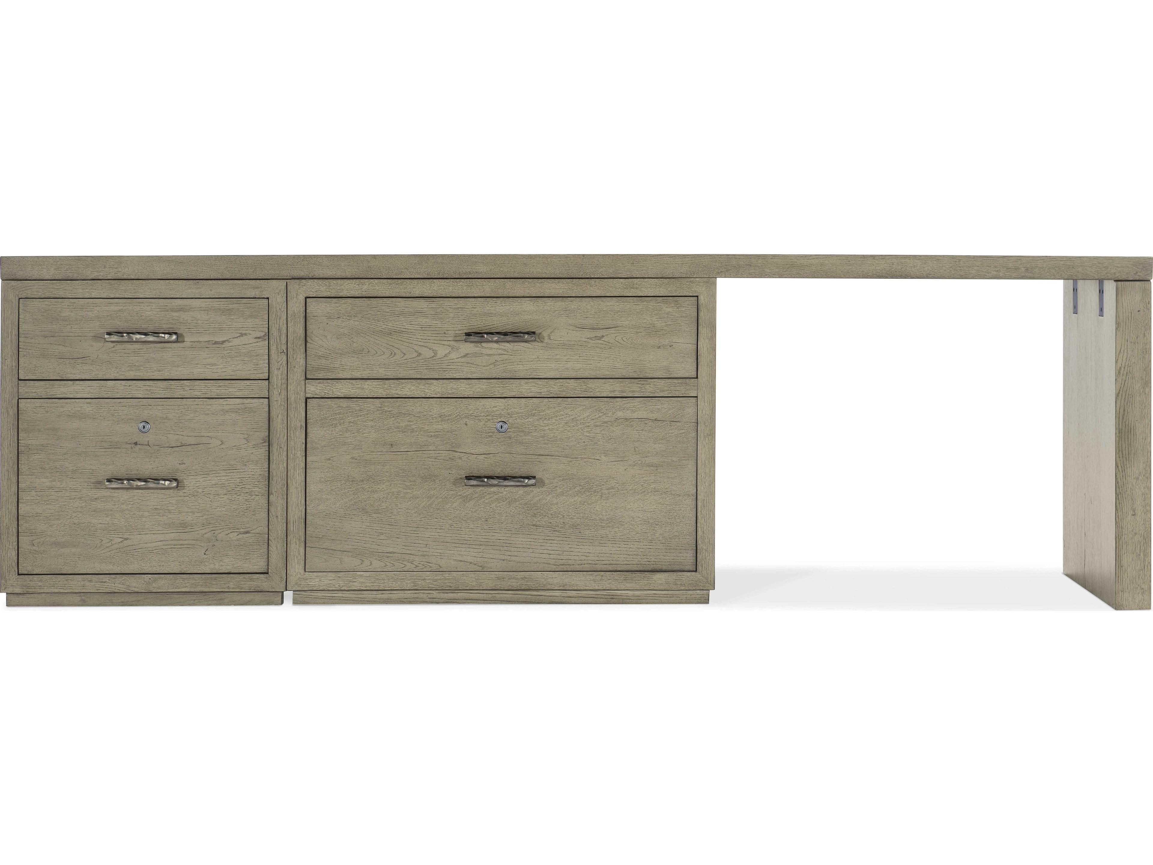 Hooker Furniture Linville Falls Wood Gray Oak Credenza Desk with File and Lateral